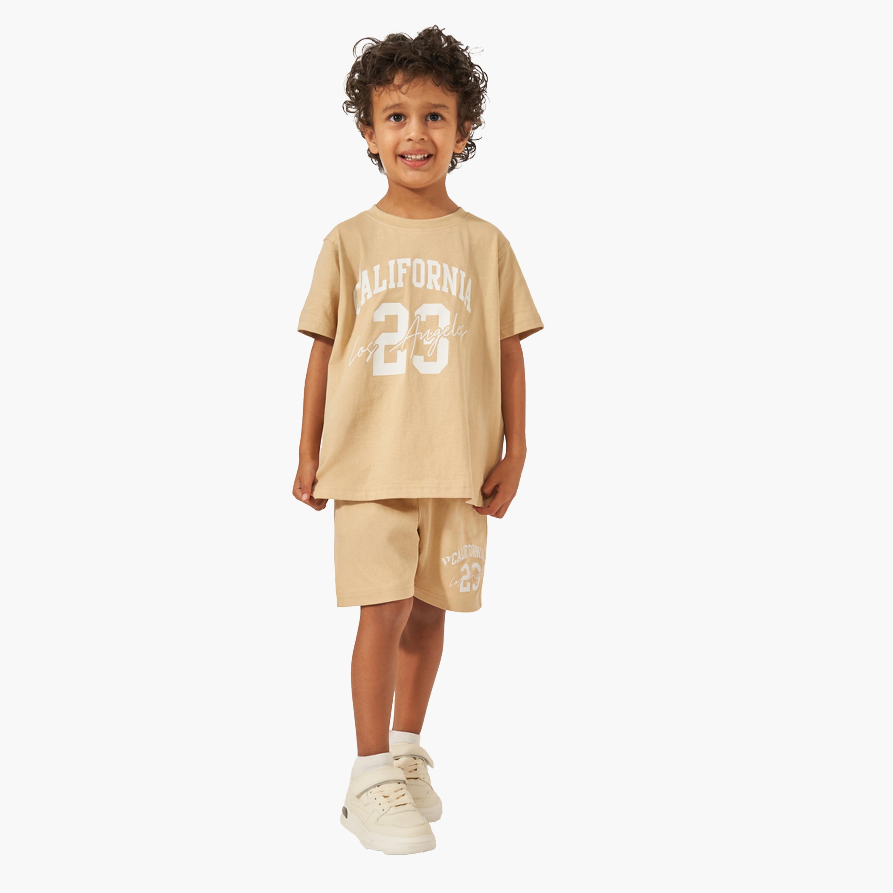 Styli Slogan Print Short Sleeve T-Shirt and Shorts Set-boys-clothing-setsandcoords-image-1