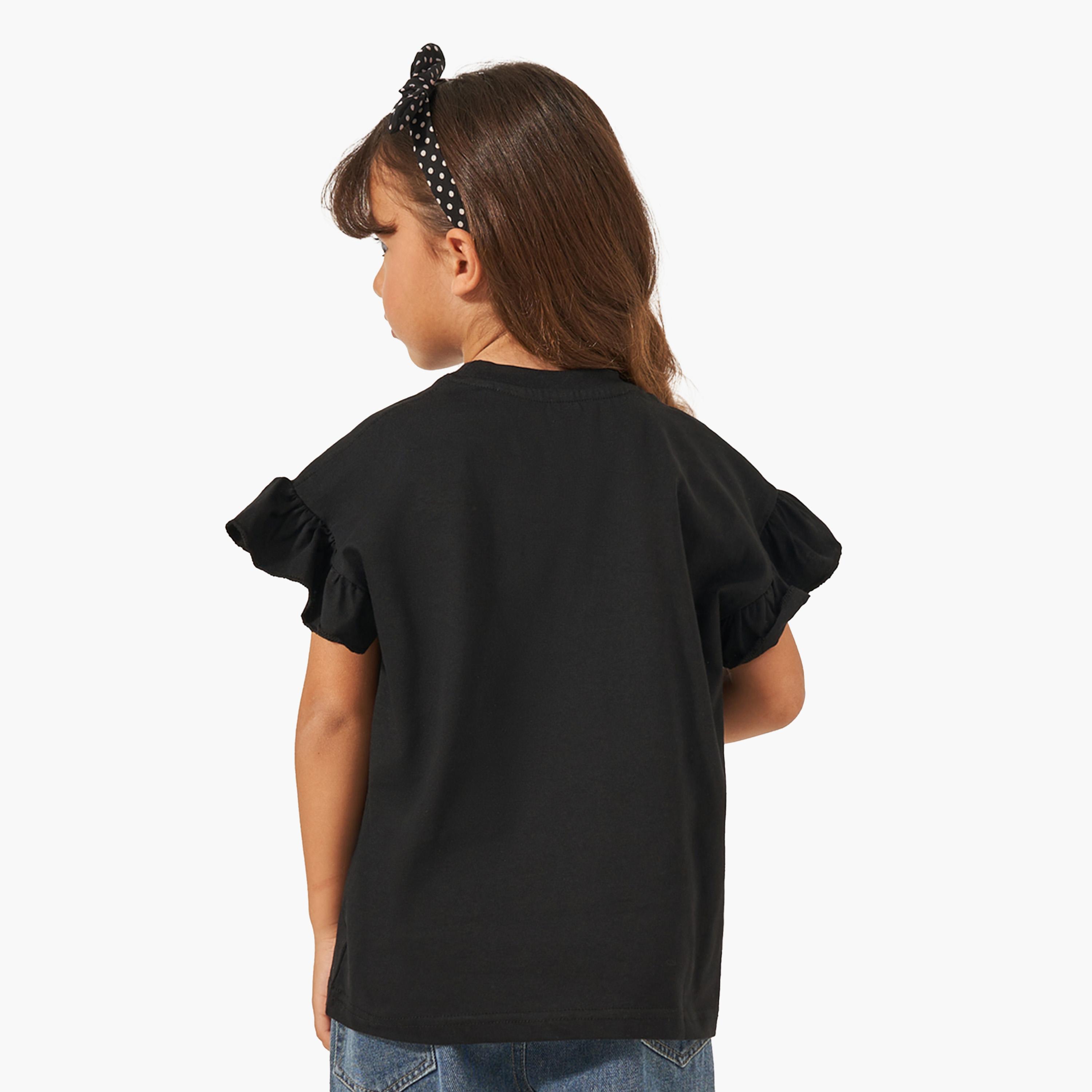 Styli Solid Dropped Shoulder T-Shirt with Ruffled Detail-girls-clothing-tshirts-image-4