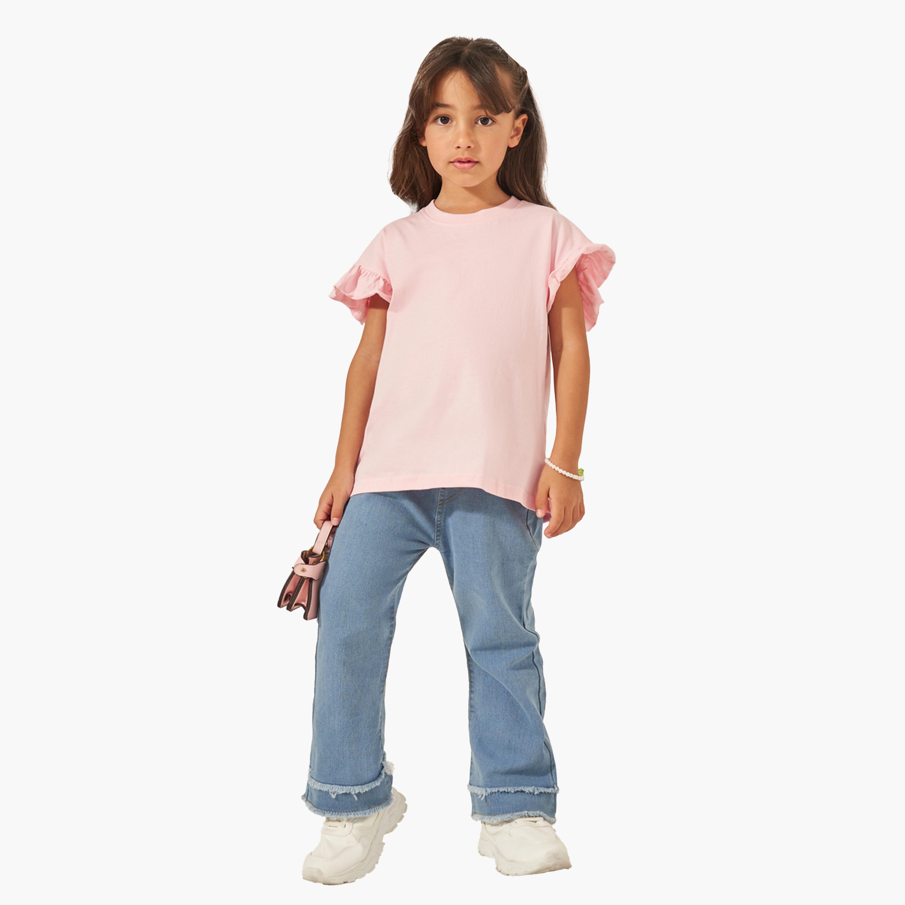 Styli Solid Dropped Shoulder T-Shirt with Ruffled Detail-girls-clothing-tshirts-image-2