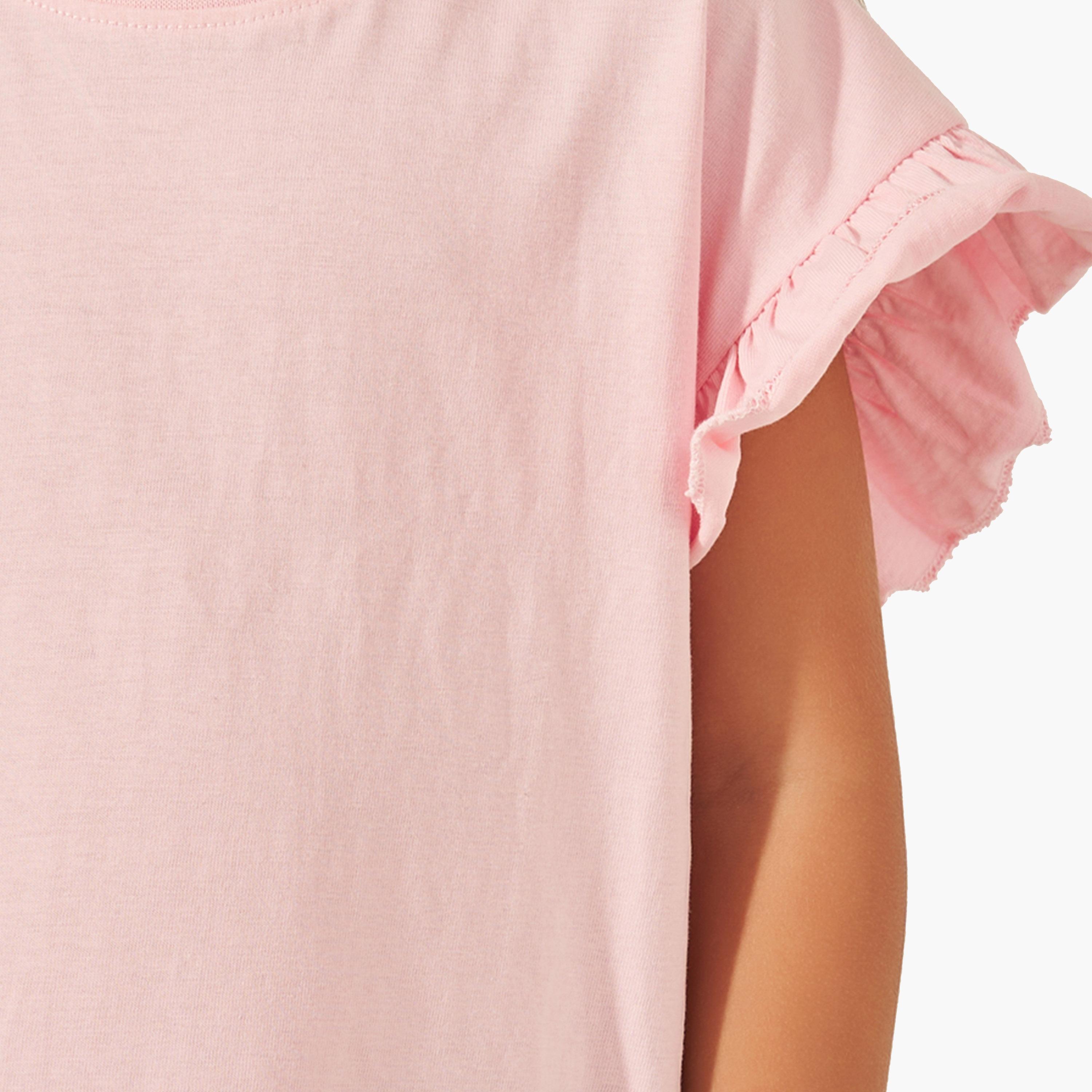 Styli Solid Dropped Shoulder T-Shirt with Ruffled Detail-girls-clothing-tshirts-image-3