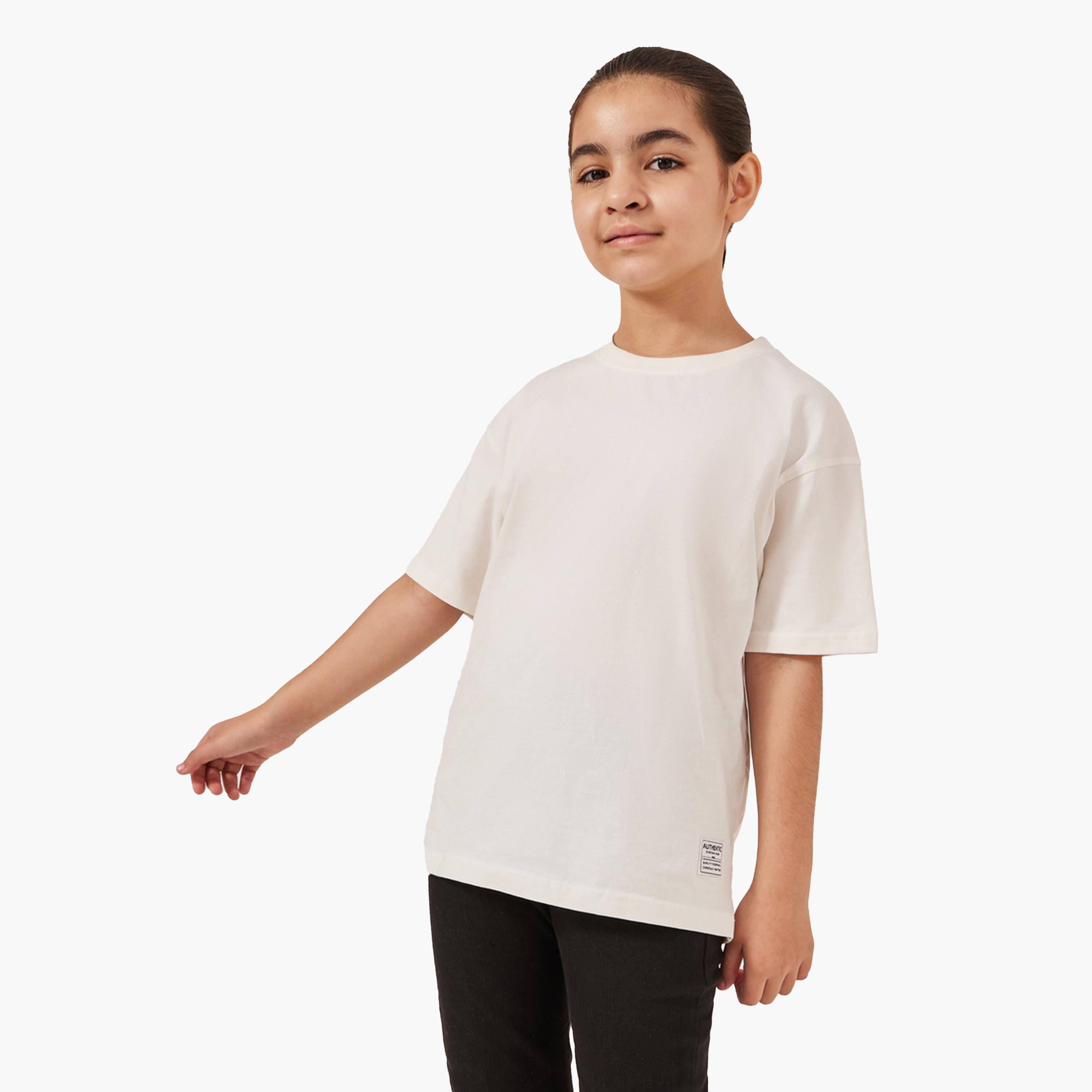 Styli Solid Oversized T-Shirt with Badge Detail-girls-clothing-tshirts-image-1