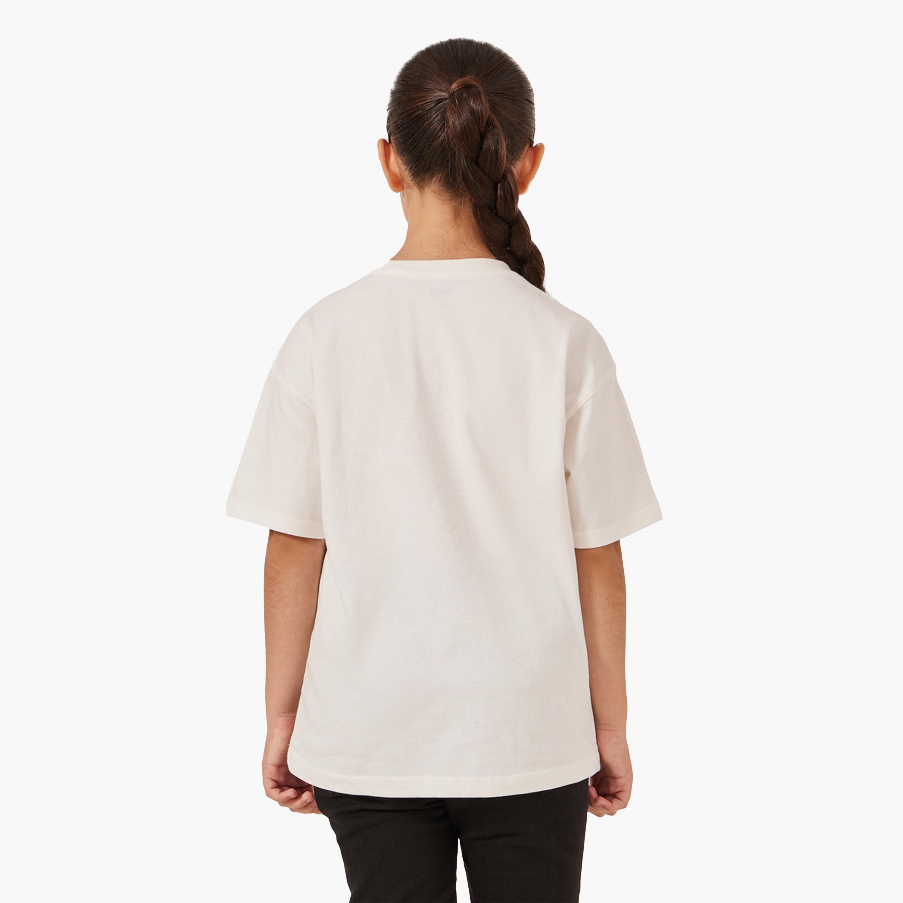 Styli Solid Oversized T-Shirt with Badge Detail-girls-clothing-tshirts-image-4