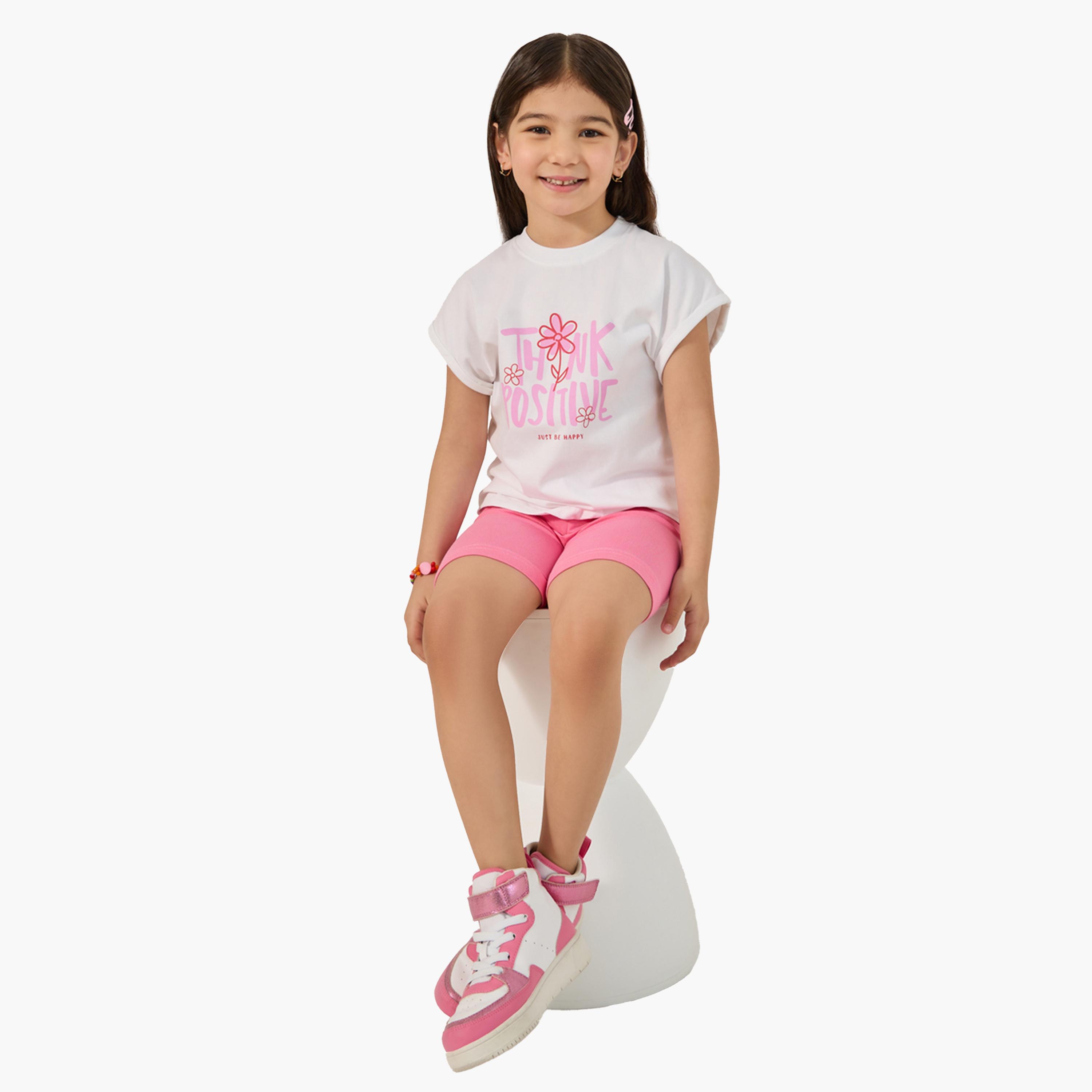 Styli Graphic Print Round Neck T-Shirt and Shorts Set-girls-clothing-setsandcoords-image-2