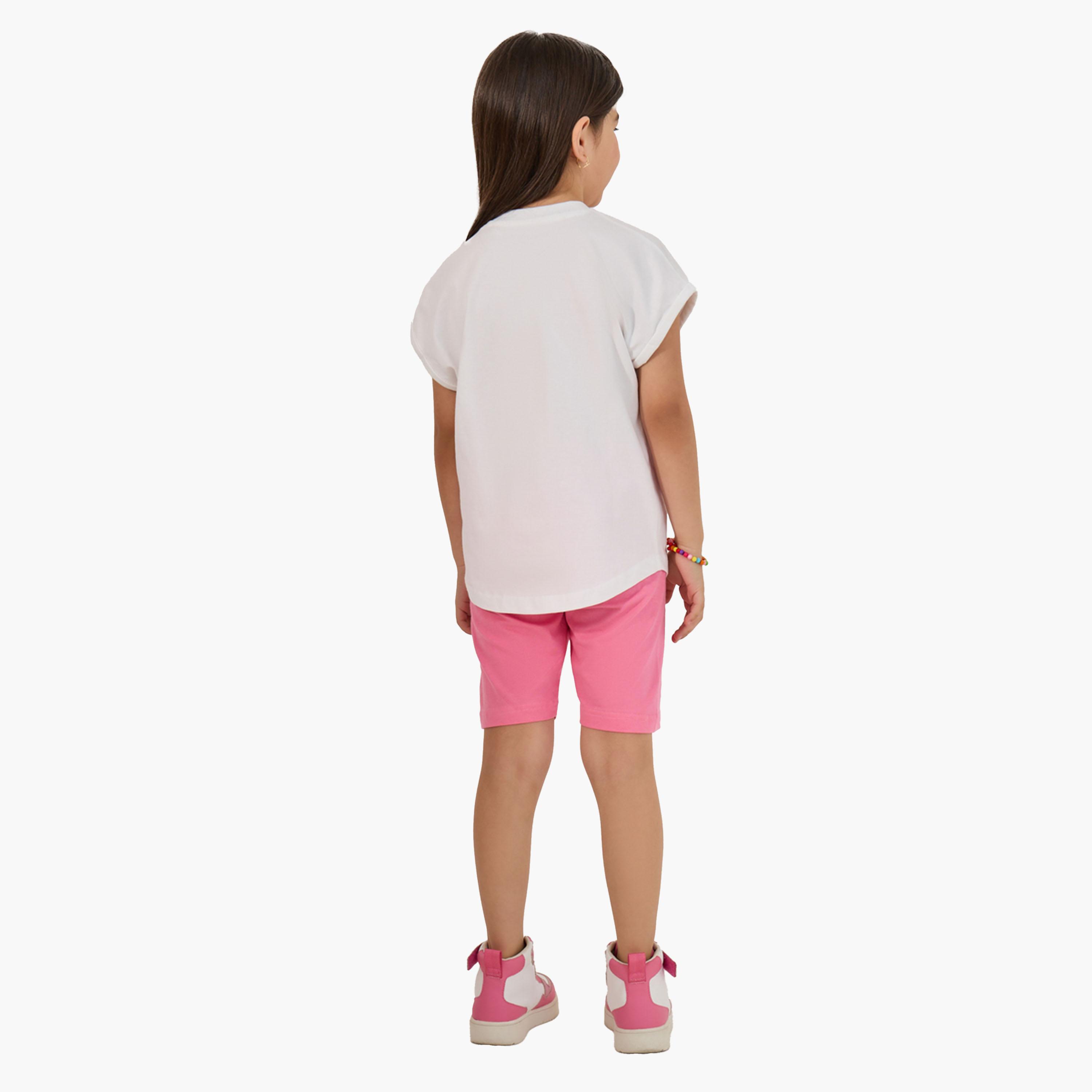 Styli Graphic Print Round Neck T-Shirt and Shorts Set-girls-clothing-setsandcoords-image-6
