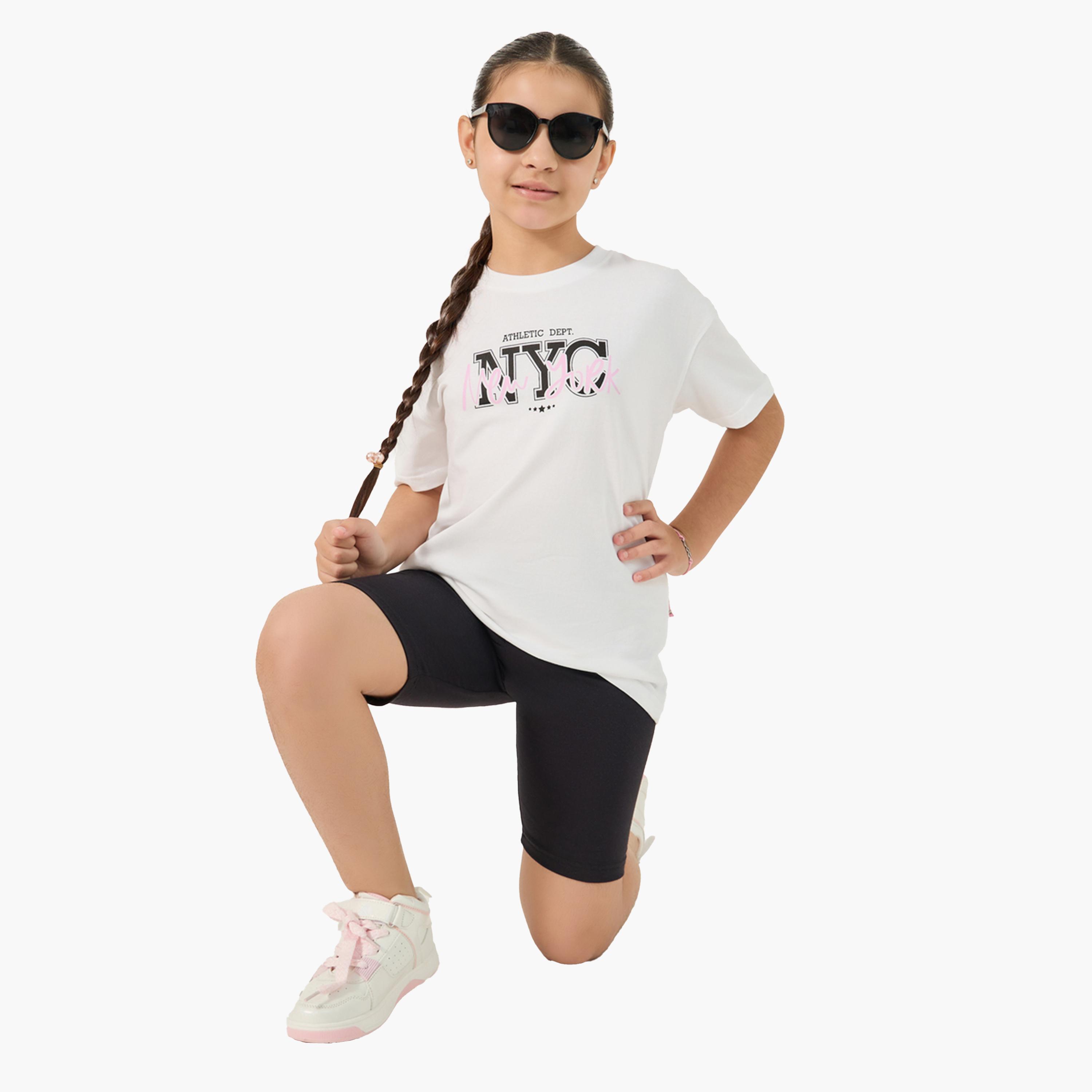 Styli Regular Fit Round Neck T-Shirt and Shorts Set-girls-clothing-setsandcoords-image-2