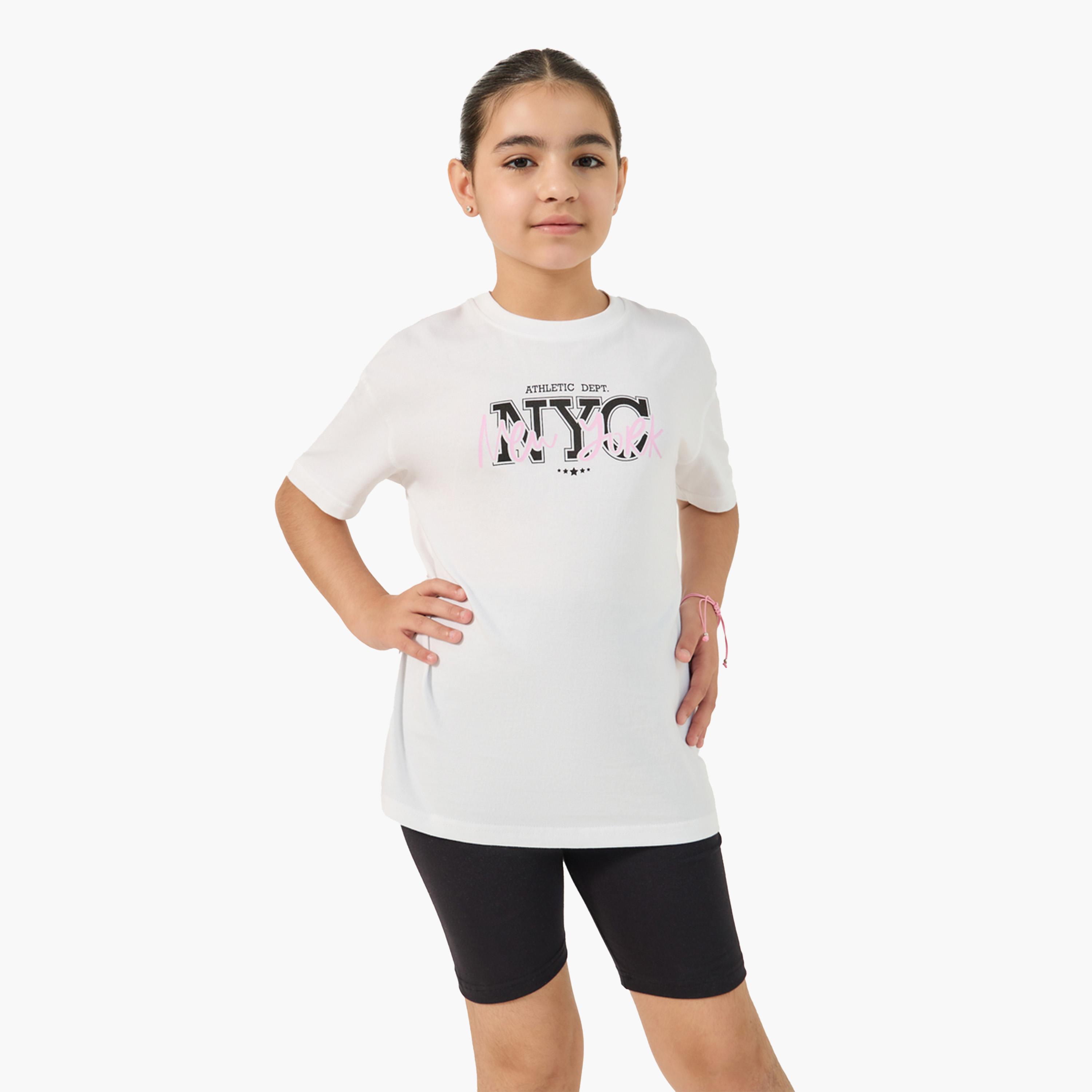 Styli Regular Fit Round Neck T-Shirt and Shorts Set-girls-clothing-setsandcoords-image-3