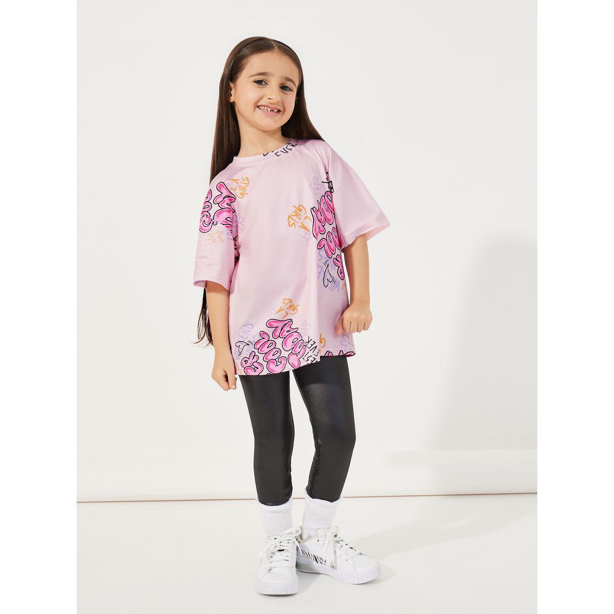 تيشيرت فضفاض بطبعة جرافيك وياقة دائرية-girls-clothing-tshirts-image-2