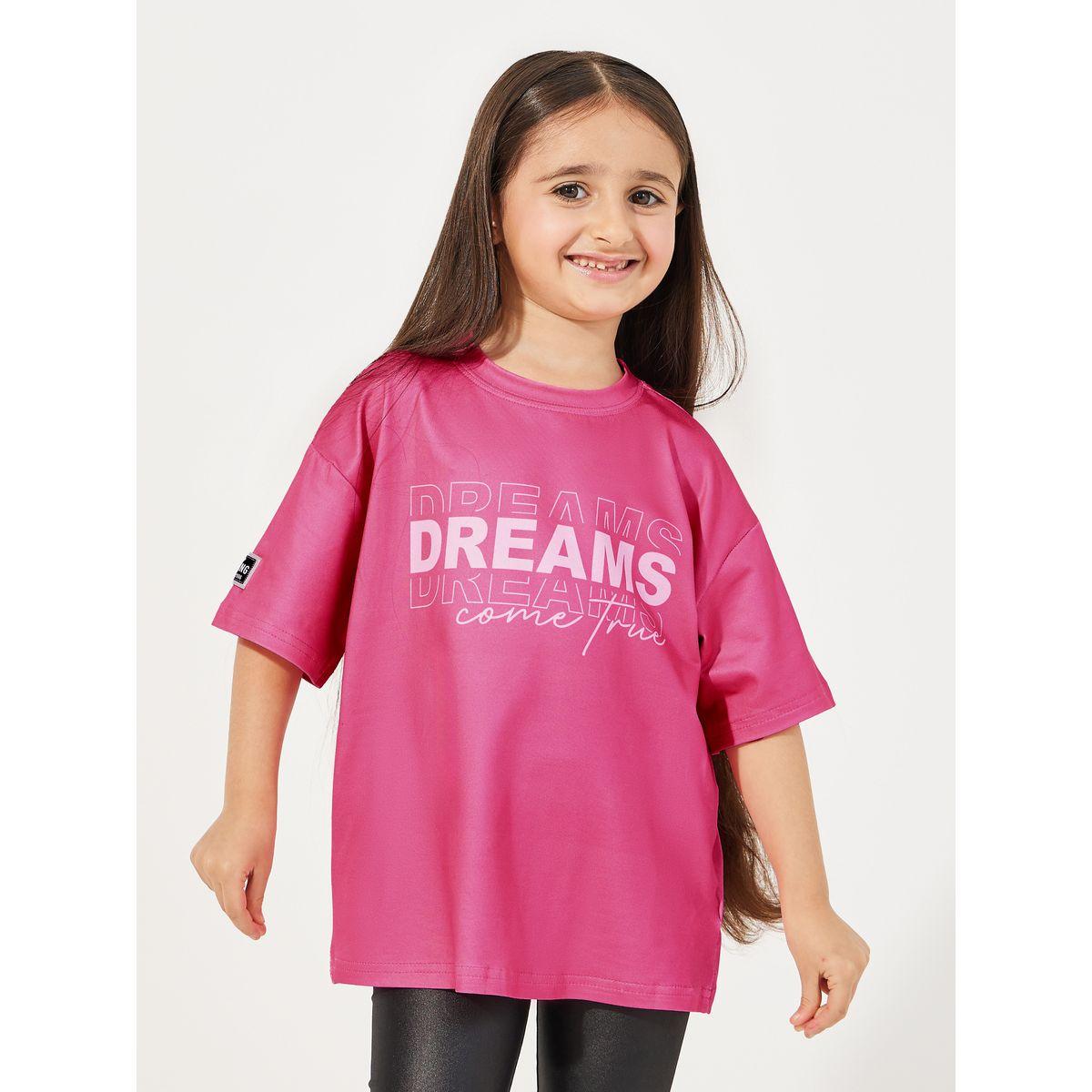 Styli Slogan Print Badge Detail Oversized T-Shirt-girls-clothing-tshirts-image-1