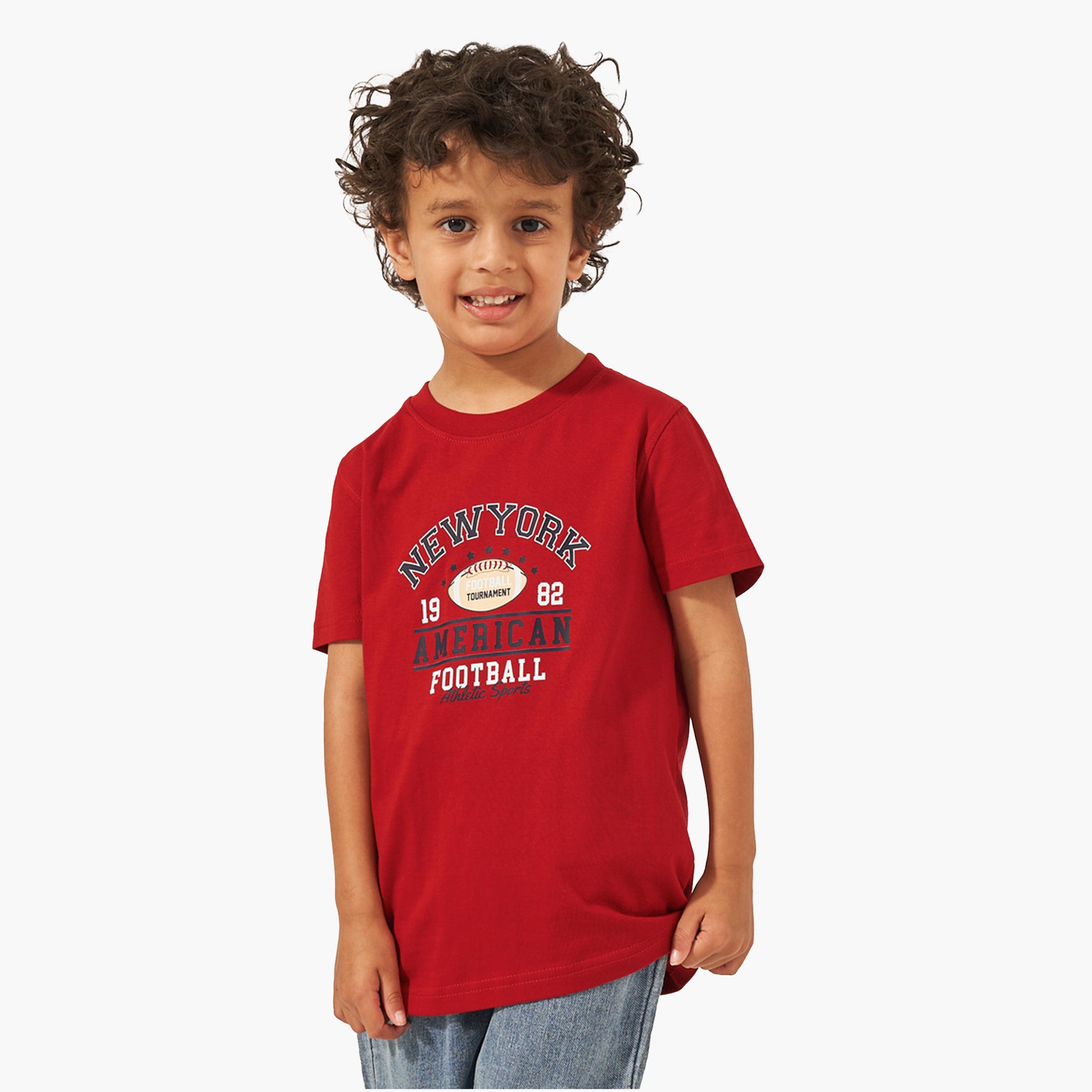 ستايلي - تي شيرت برقبة دائرية وطبعة شعار-boys-clothing-tshirtsandpolos-image-1