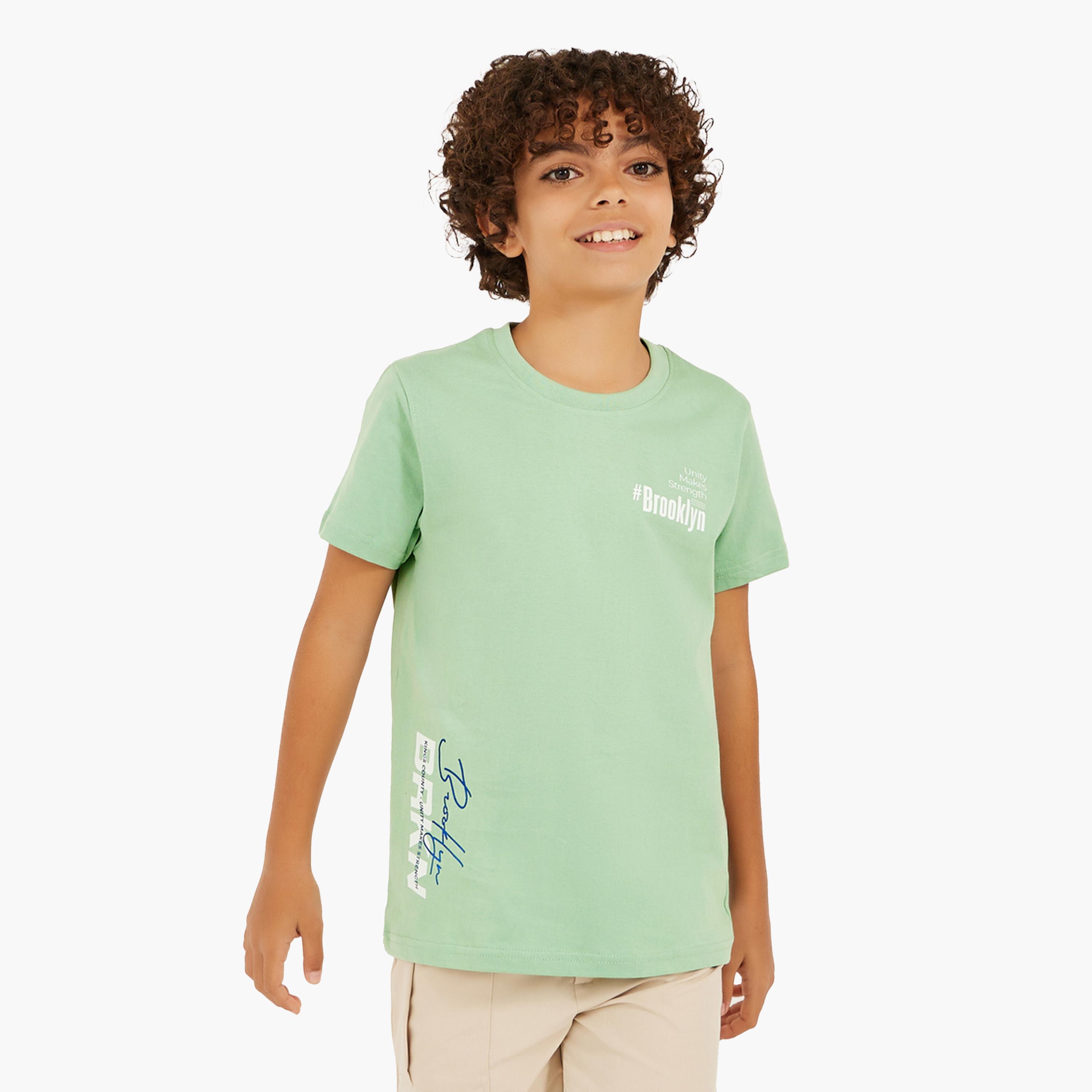 Styli Slogan Print Round Neck T-Shirt-boys-clothing-tshirtsandpolos-image-1