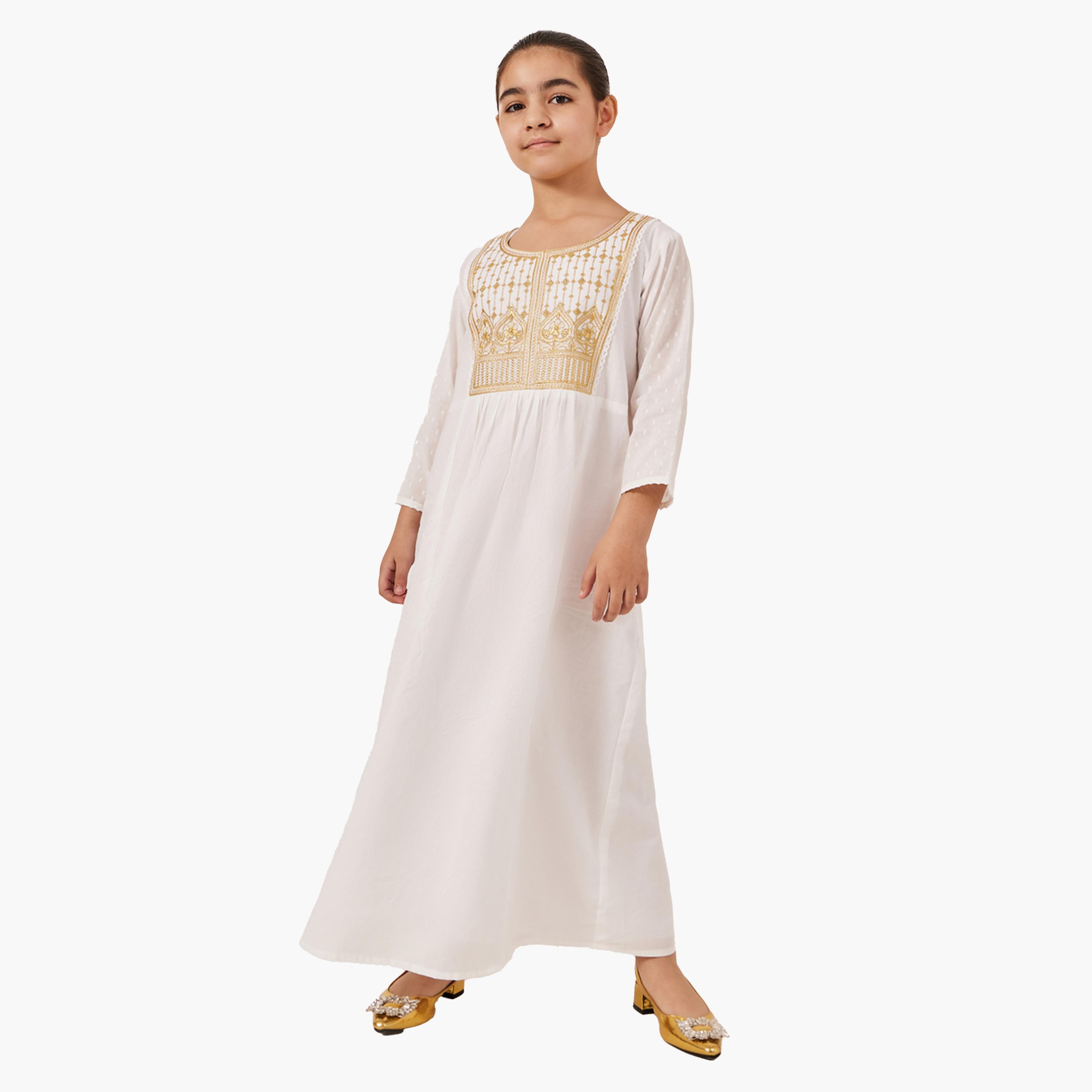 ستايلي-  فستان ماكسي مطرز ياقة دائرية-girls-clothing-dressesandjumpsuits-image-1