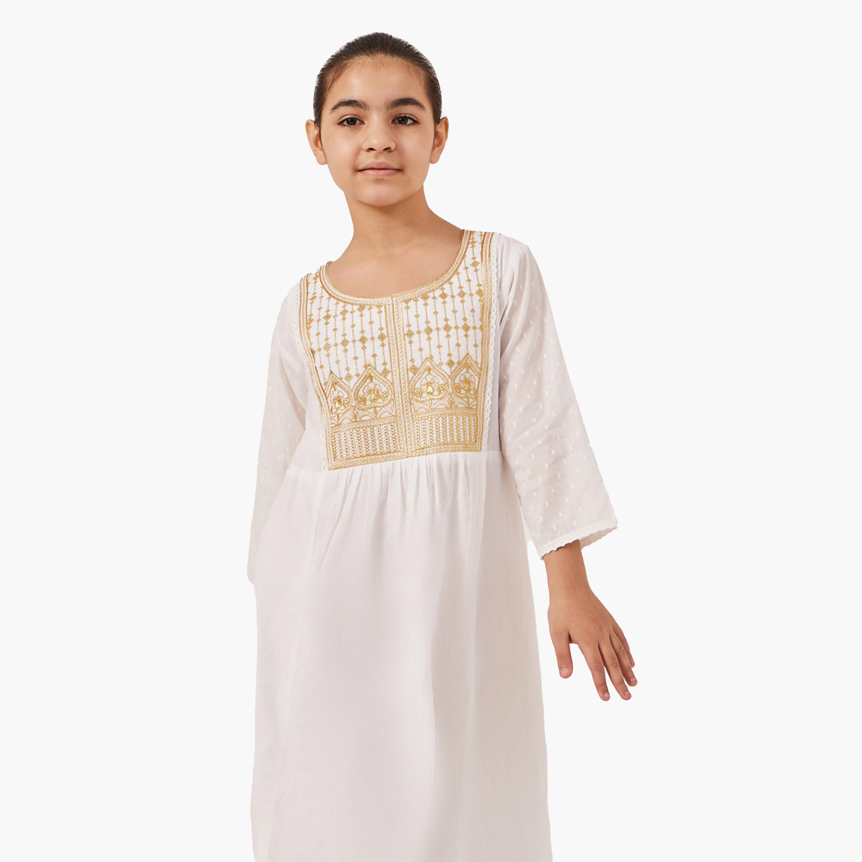 Styli Embroidered Yoke Round Neck Maxi Dress-girls-clothing-dressesandjumpsuits-image-3