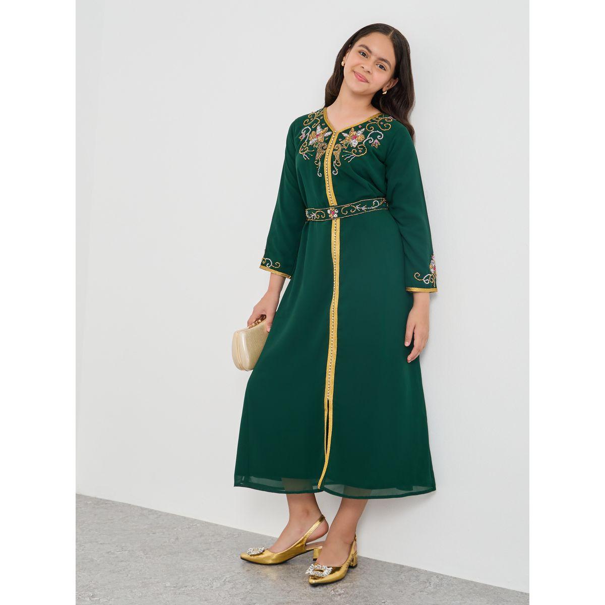 Buy Styli Girls Embroidered V Neck Arabic Dress Online | Centrepoint UAE Buy Styli Girls Embroidered V Neck Arabic Dress Online | Centrepoint UAE