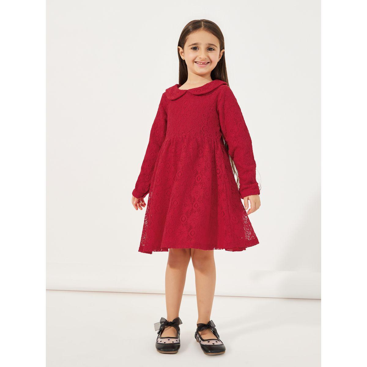 فستان بياقة بيتر بان وتفاصيل دانتيل-girls-clothing-dressesandjumpsuits-image-1