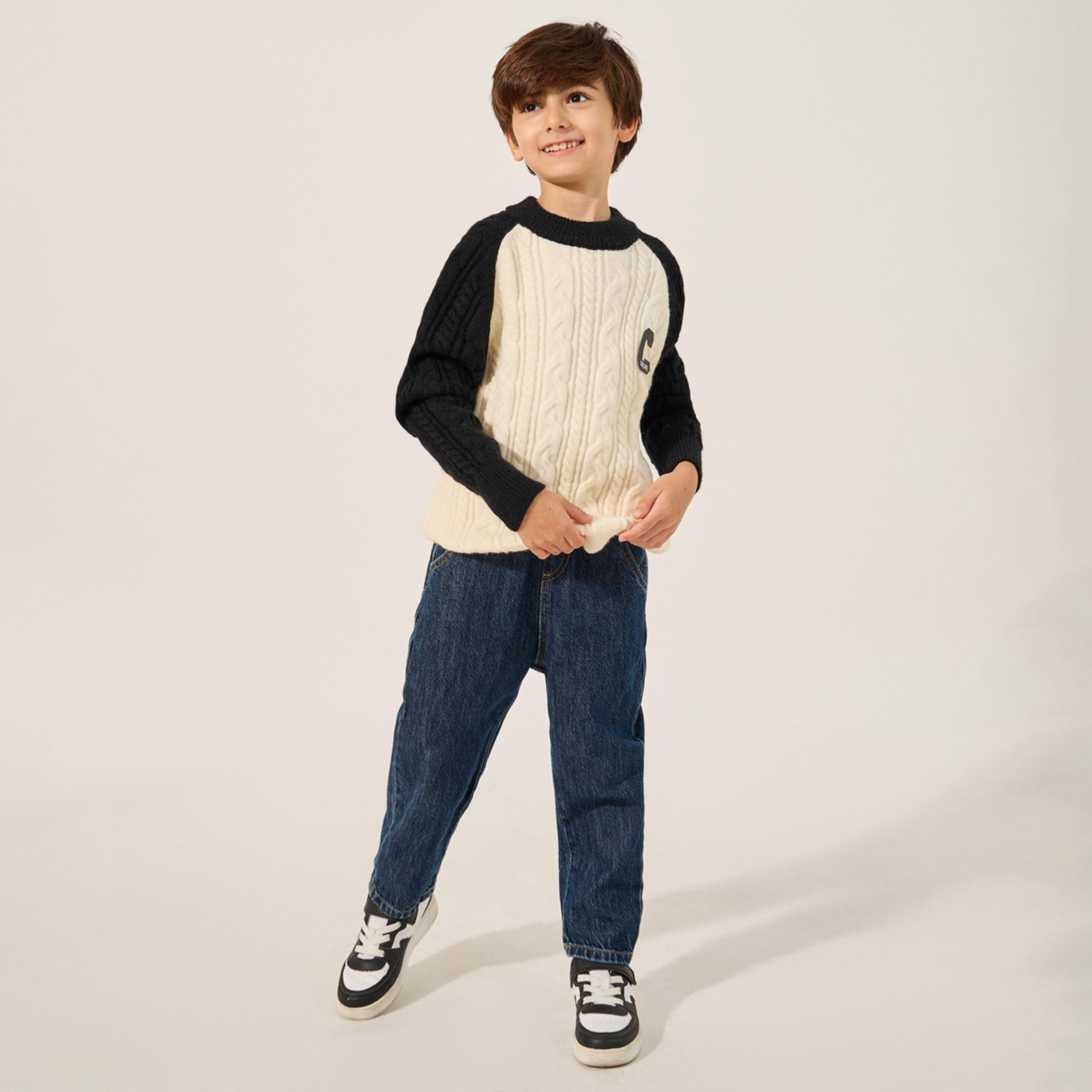 Styli Toddler Boys Cable Knit Coloblock Sleeve Sweater-boys-clothing-jumpersandcardigans-image-1