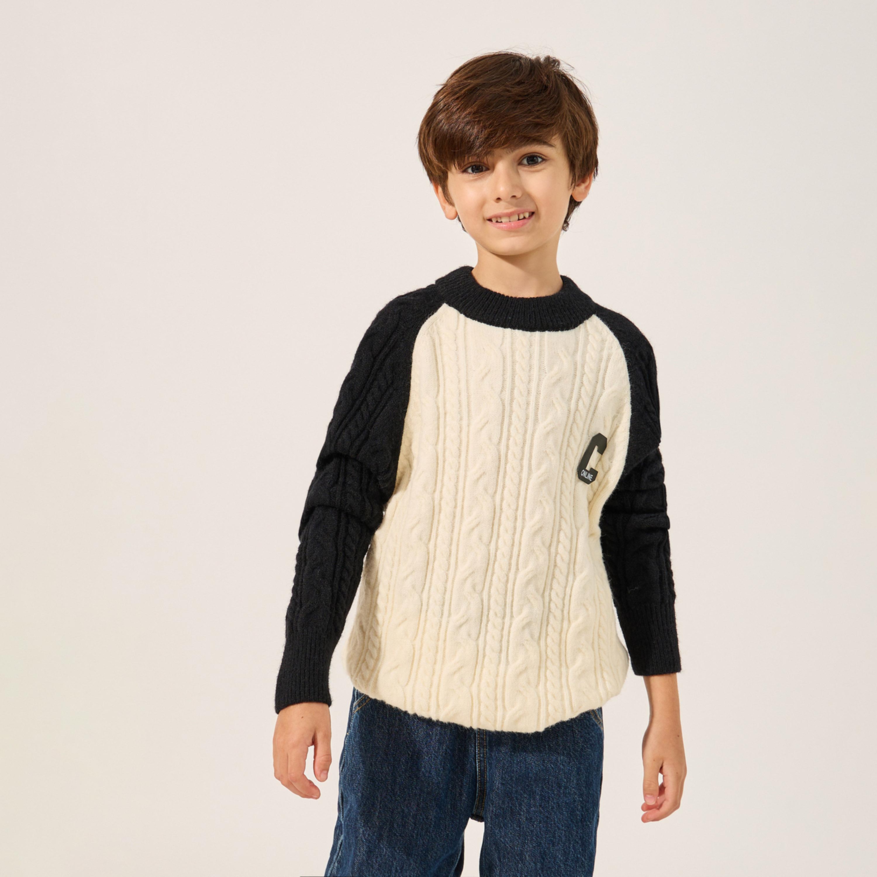 Styli Toddler Boys Cable Knit Coloblock Sleeve Sweater-boys-clothing-jumpersandcardigans-image-2
