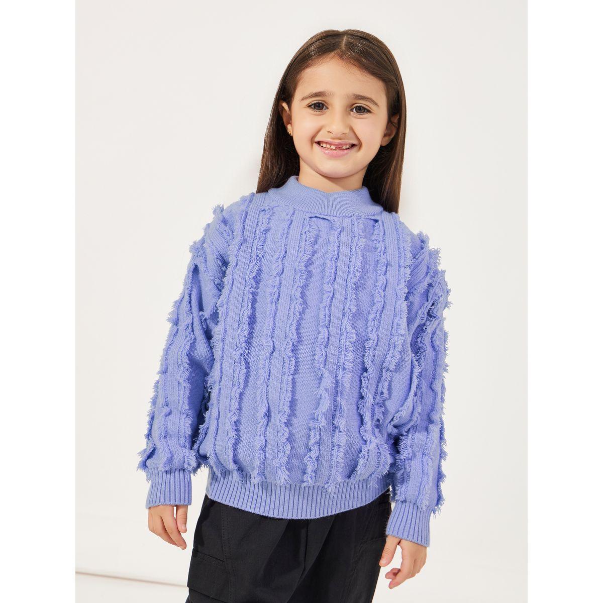 Styli High Neck Frayed Knitted Sweater-girls-clothing-jumpersandcardigans-image-1