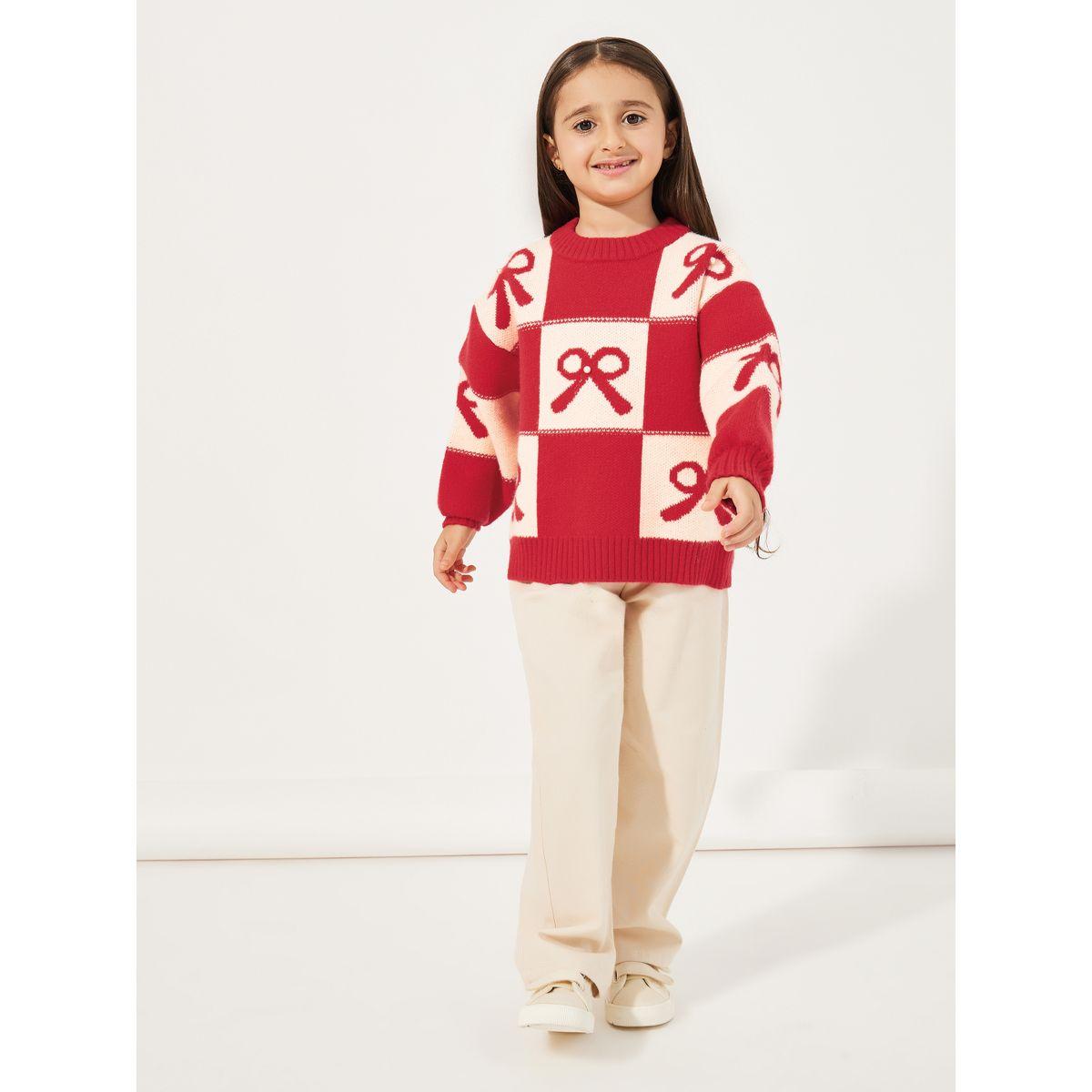 Styli Bow Checked Pattern Knitted Sweater-girls-clothing-jumpersandcardigans-image-2