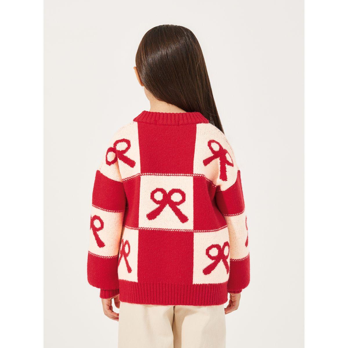 Styli Bow Checked Pattern Knitted Sweater-girls-clothing-jumpersandcardigans-image-4
