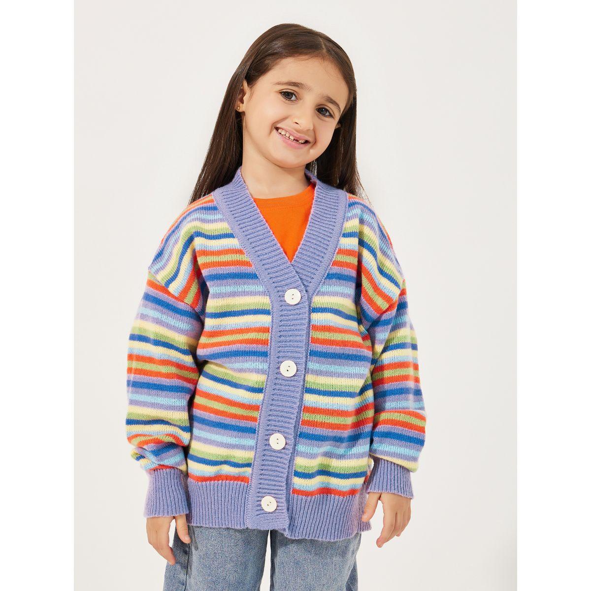 Styli Multi Striped Button Front Cardigan-girls-clothing-jumpersandcardigans-image-1