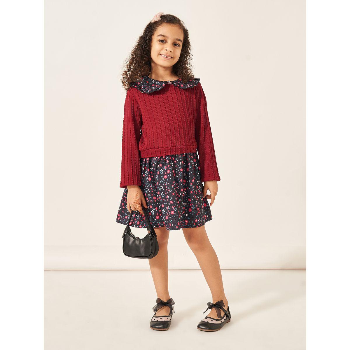 فستان بطول الركبة بطبعة زهور وحافة كشكش-girls-clothing-dressesandjumpsuits-image-1