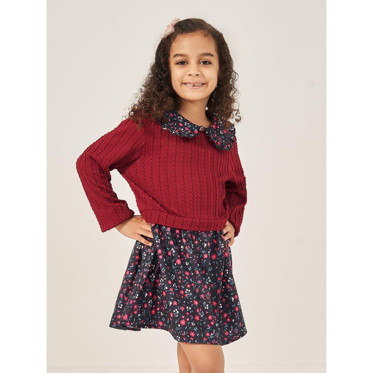 فستان بطول الركبة بطبعة زهور وحافة كشكش-girls-clothing-dressesandjumpsuits-image-2