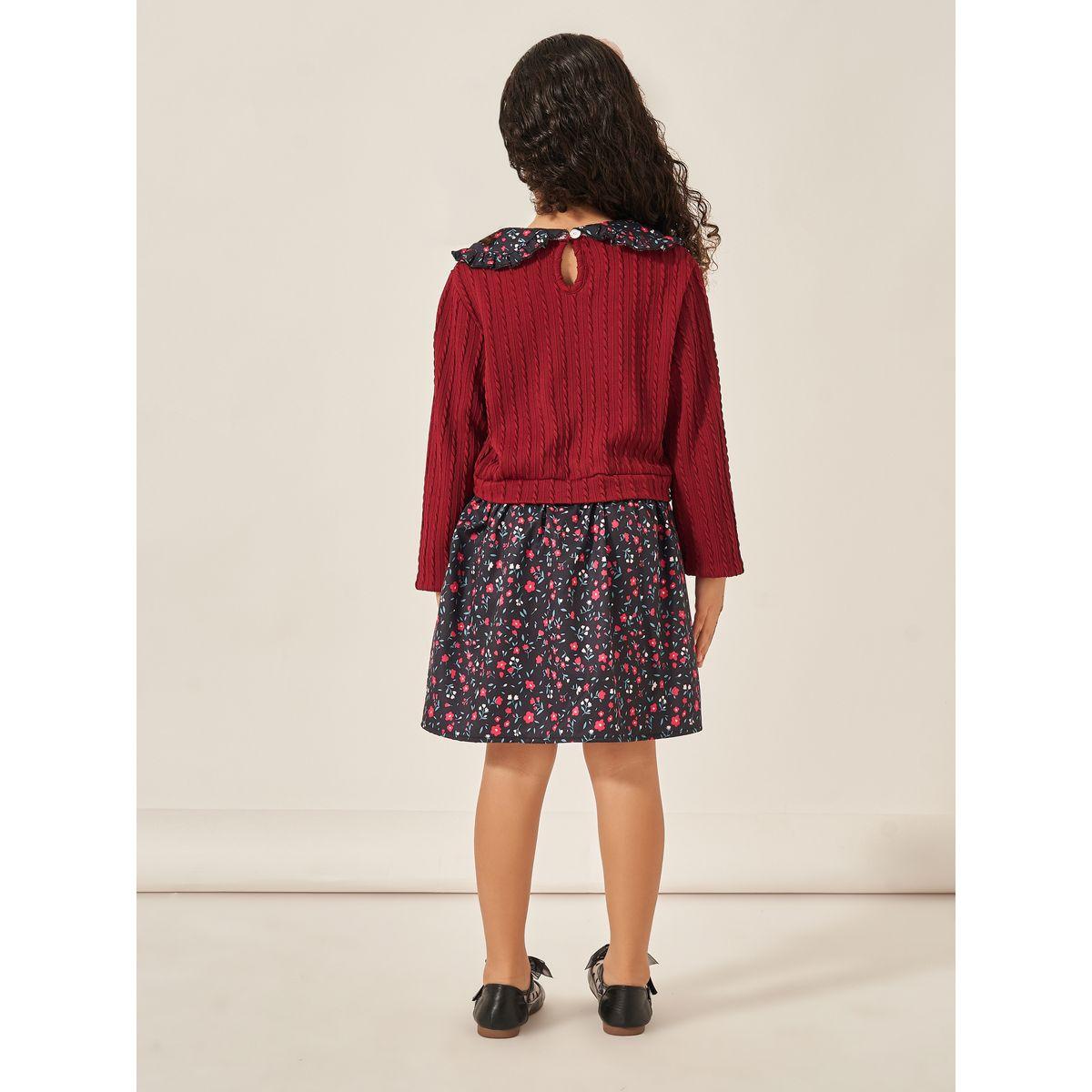 Styli Striped Knit Top with Floral Print Ruffle Hem Dress-girls-clothing-dressesandjumpsuits-image-4