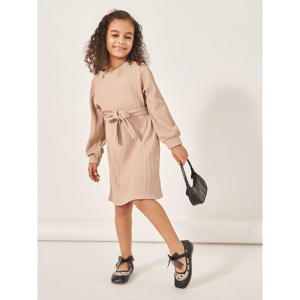 فستان مخطط بأكمام طويلة وأربطة-girls-clothing-dressesandjumpsuits-image-1
