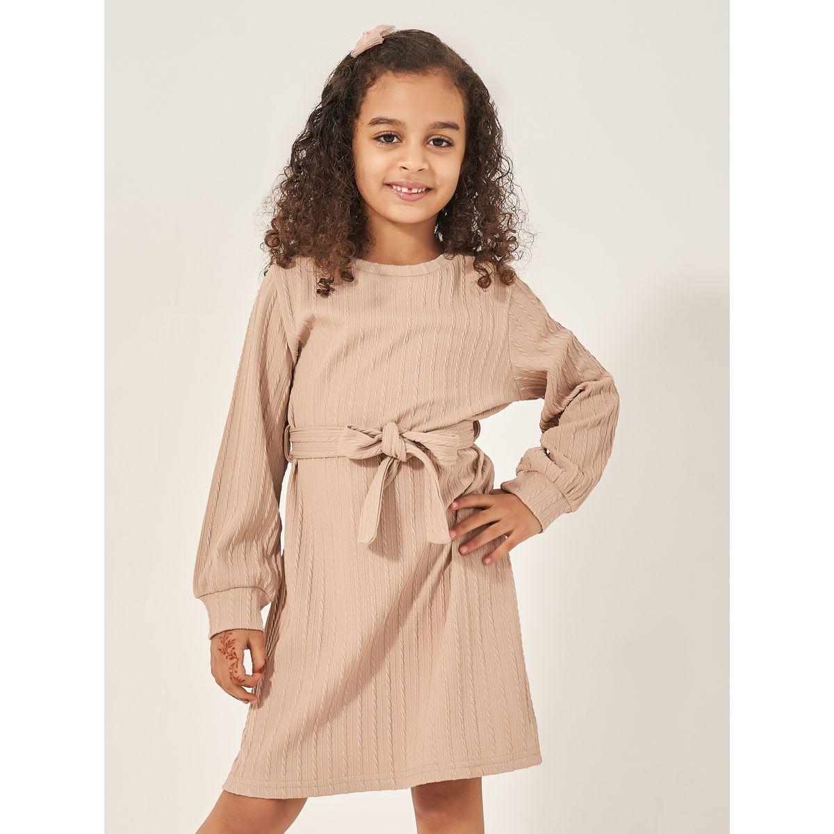 Styli Striped Knit Long Sleeves Dress with Tie-Up Belt-girls-clothing-dressesandjumpsuits-image-2