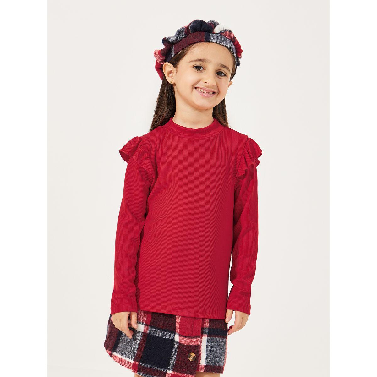Styli Pack of 3 - Ribbed Knit Top, Checked Skirt & Hat-girls-clothing-setsandcoords-image-2