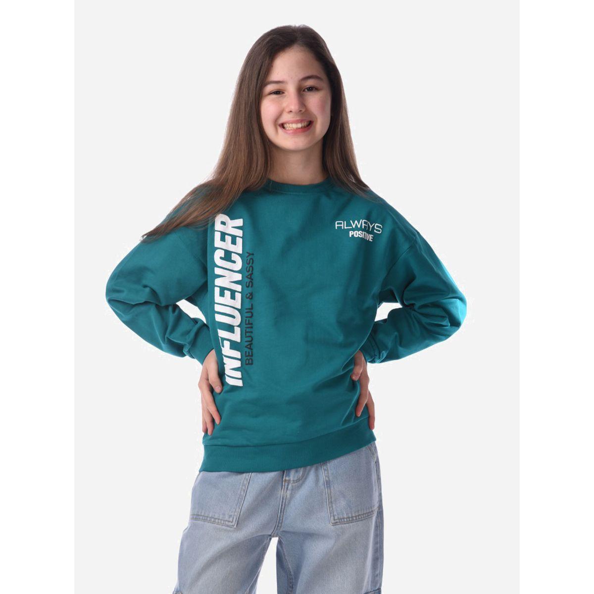 سويت شيرت بقصة عادية وطبعة كتابة فيكتور آند جين × ستايلي-girls-clothing-winterwear-sweatshirts-image-2