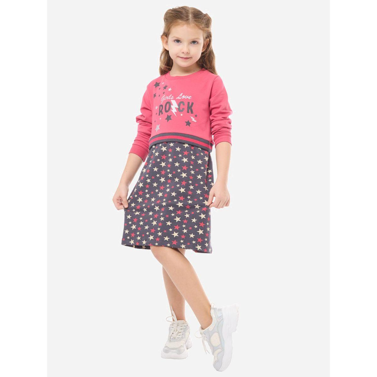 فستان بياقة دائرية وطبعة نجوم فيكتور آند جين × ستايلي-girls-clothing-dressesandjumpsuits-image-1