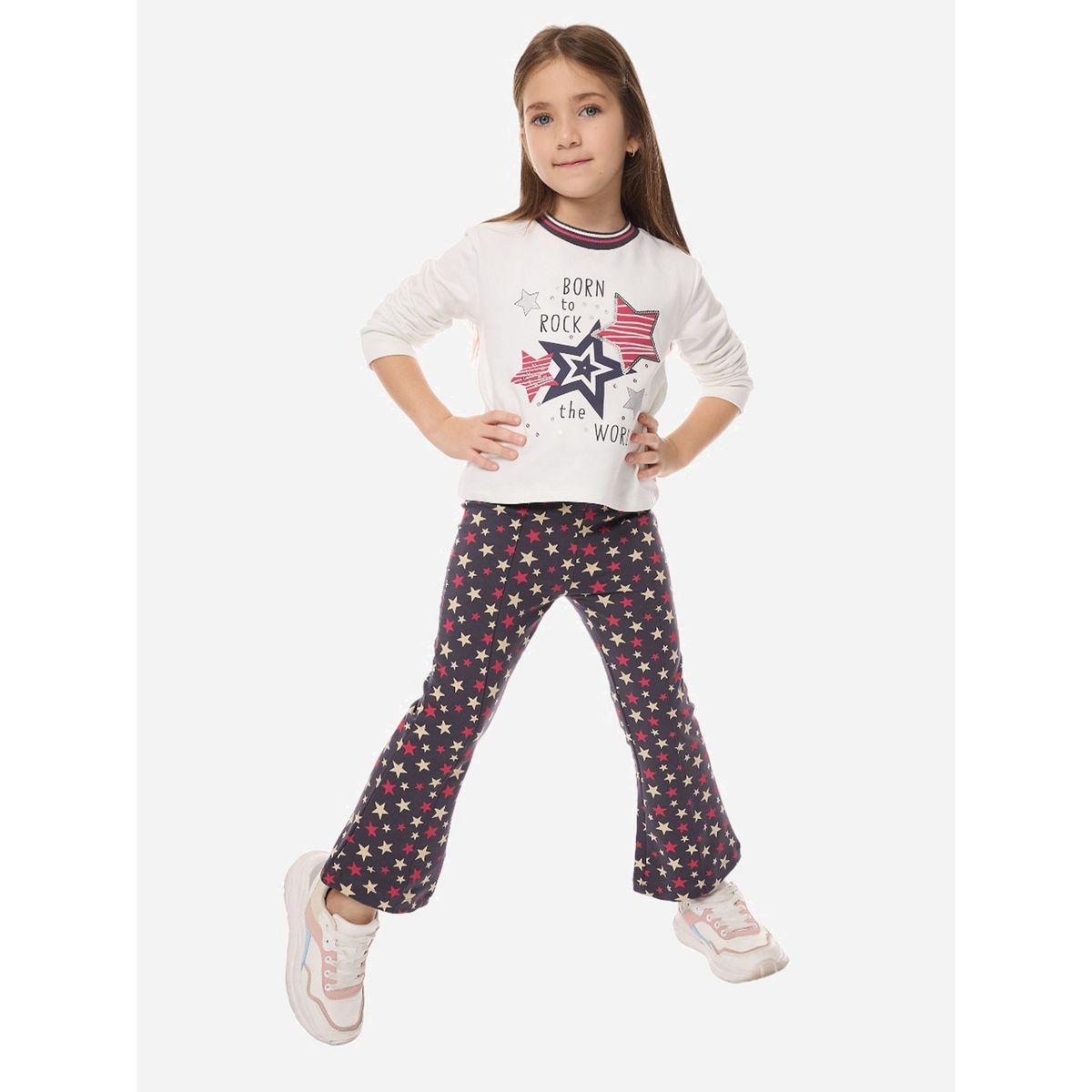 Victor and Jane X Styli  Graphic Print Sweatshirt & Stars Prints Flared Leggings Set-girls-clothing-setsandcoords-image-1