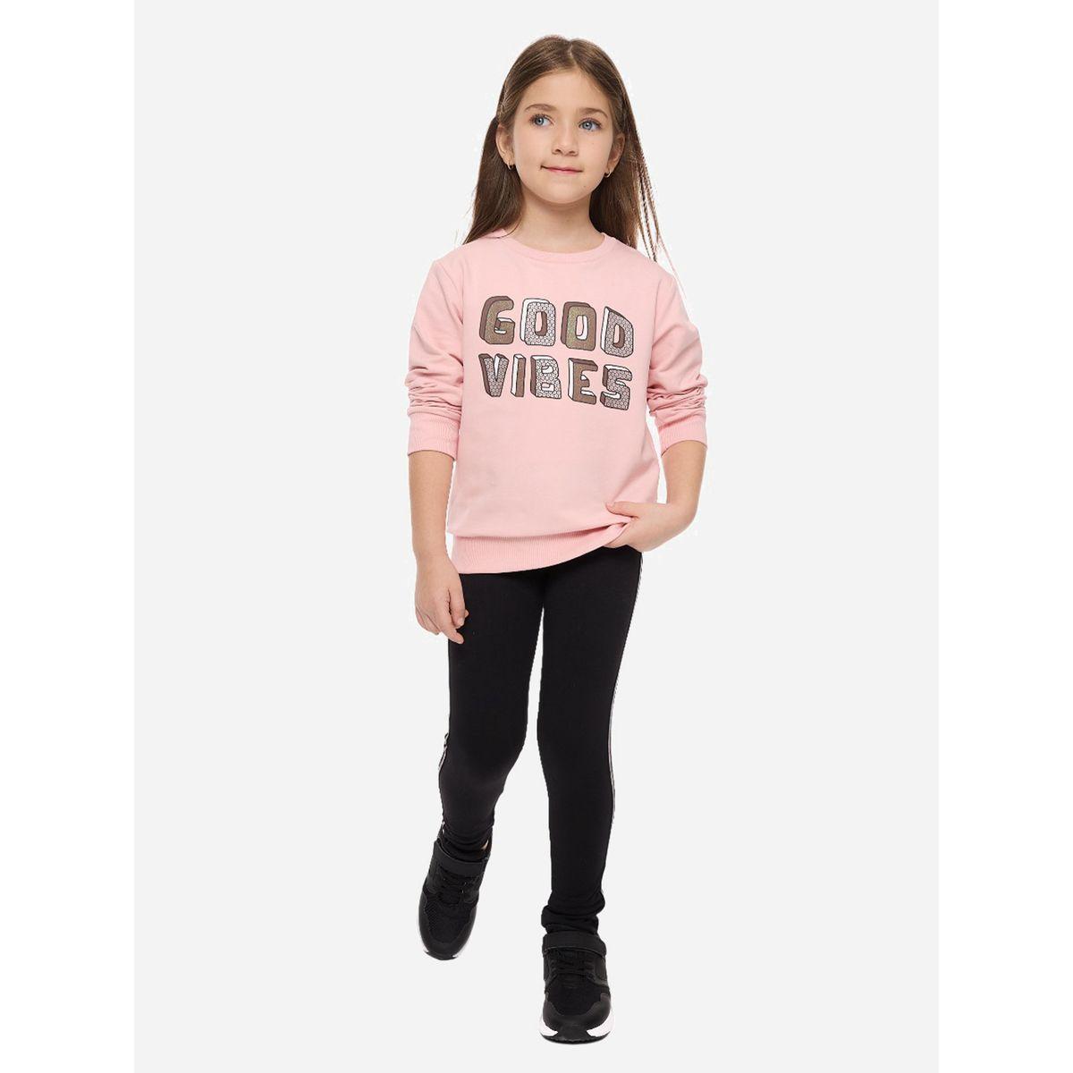 مجموعة من ليقنز وسويت شيرت بطبعة كتابة فيكتور آند جين × ستايلي-girls-clothing-setsandcoords-image-1