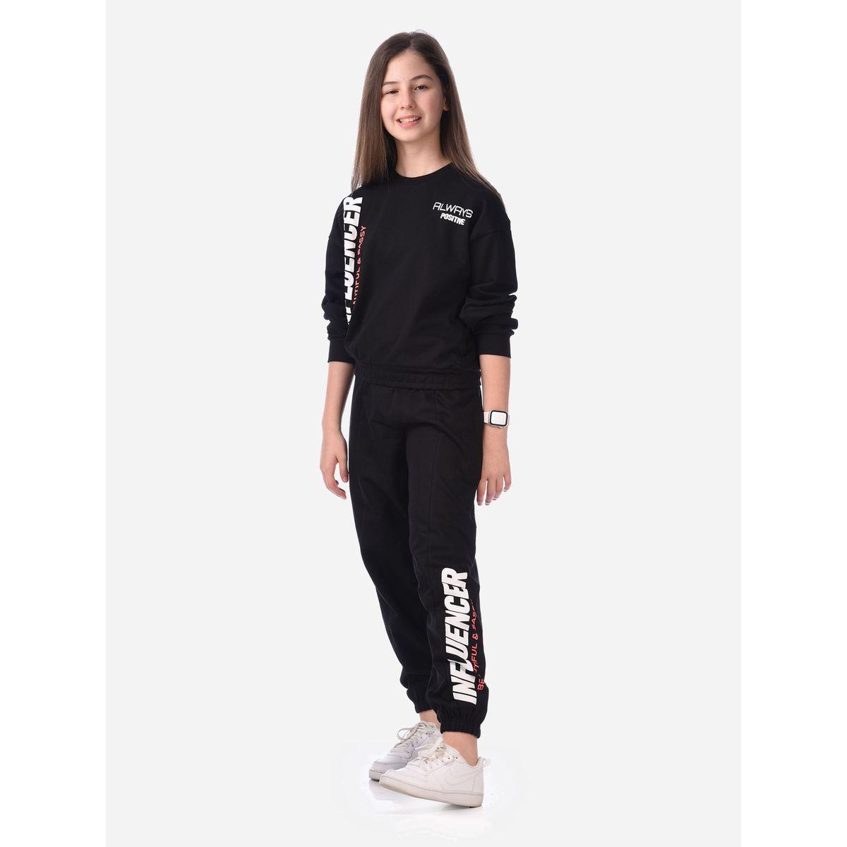 مجموعة من جوغر مع سويت شيرت بطبعة كتابة فيكتور آند جين × ستايلي-girls-clothing-setsandcoords-image-1