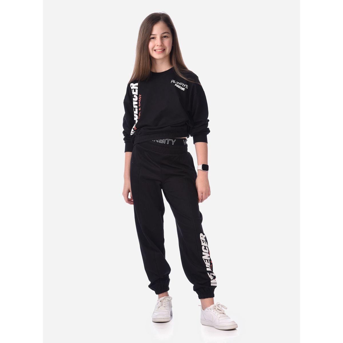 مجموعة من جوغر مع سويت شيرت بطبعة كتابة فيكتور آند جين × ستايلي-girls-clothing-setsandcoords-image-2