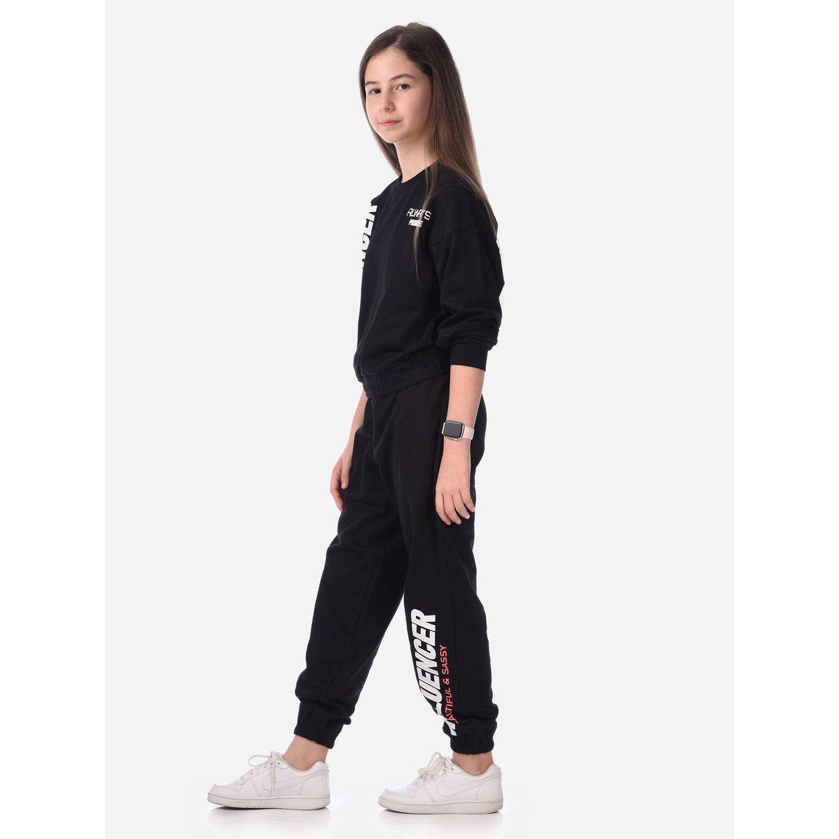 مجموعة من جوغر مع سويت شيرت بطبعة كتابة فيكتور آند جين × ستايلي-girls-clothing-setsandcoords-image-4
