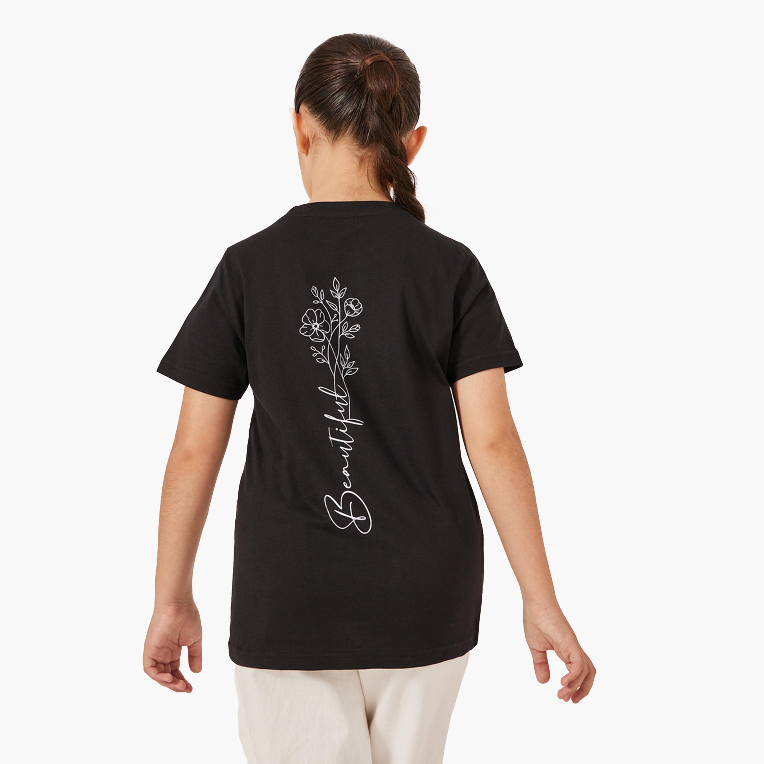 ستايلي-  تي شيرت بأكمام قصيرة وطبعة جرافيكية-girls-clothing-tshirts-image-2