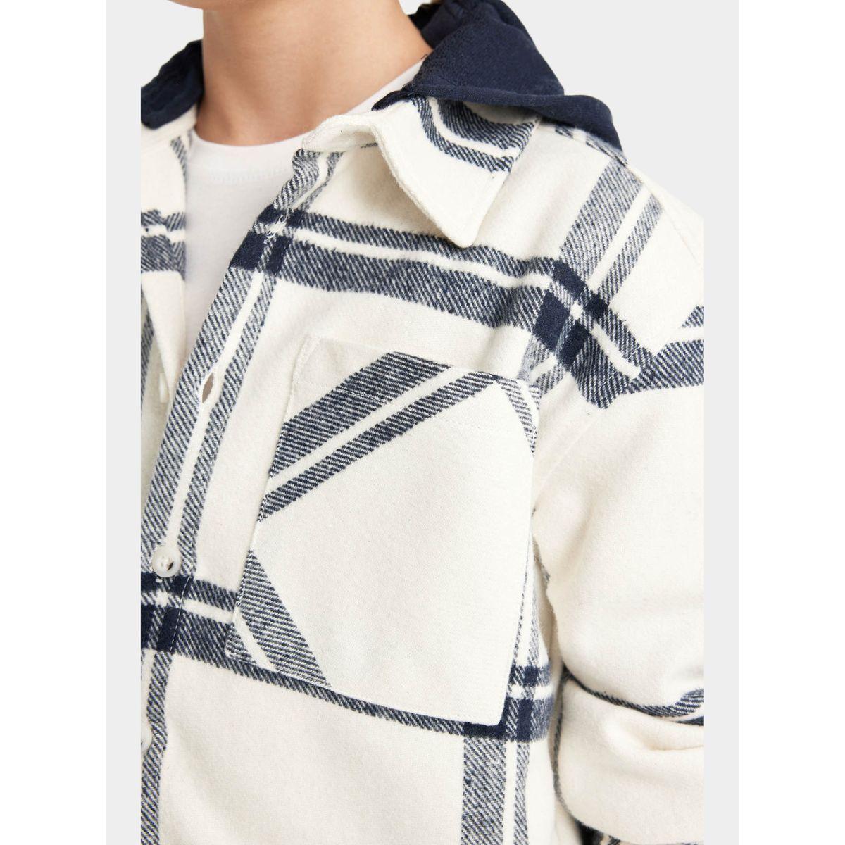 قميص فضفاض بطبعة مربعات وياقة هودي ديفاكتو × ستايلي-boys-clothing-shirts-image-4