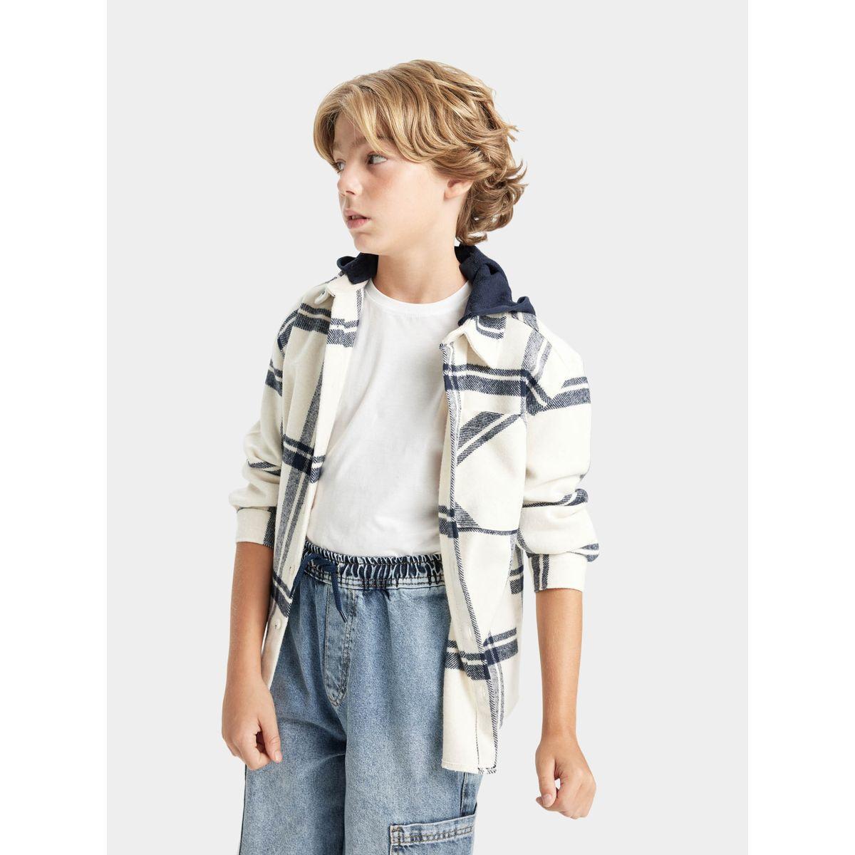 قميص فضفاض بطبعة مربعات وياقة هودي ديفاكتو × ستايلي-boys-clothing-shirts-image-5