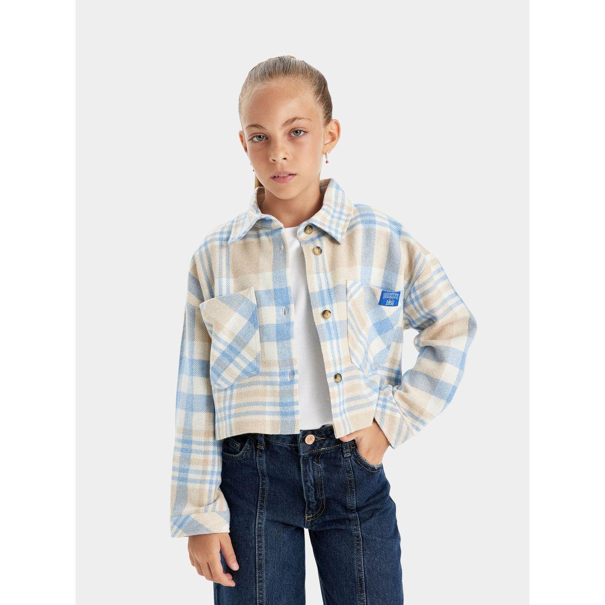DeFacto X Styli  Checkered Button-Up Long-Sleeve Crop Shirt with Pockets-girls-clothing-blousesandshirts-image-1