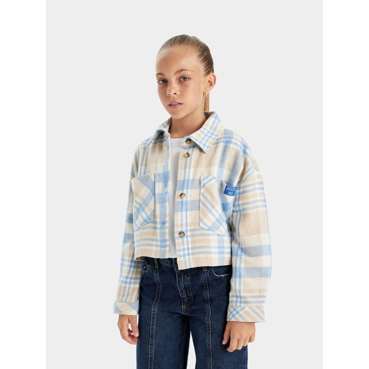 DeFacto X Styli  Checkered Button-Up Long-Sleeve Crop Shirt with Pockets-girls-clothing-blousesandshirts-image-4