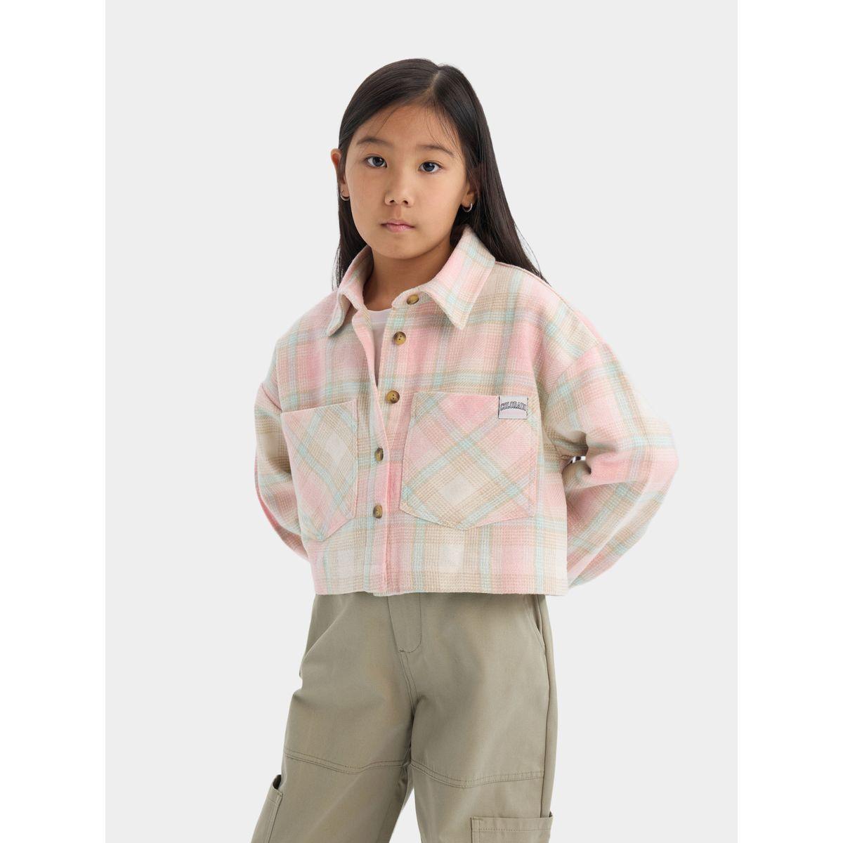 DeFacto X Styli  Checkered Button-Up Long-Sleeve Crop Shirt with Pockets-girls-clothing-blousesandshirts-image-2