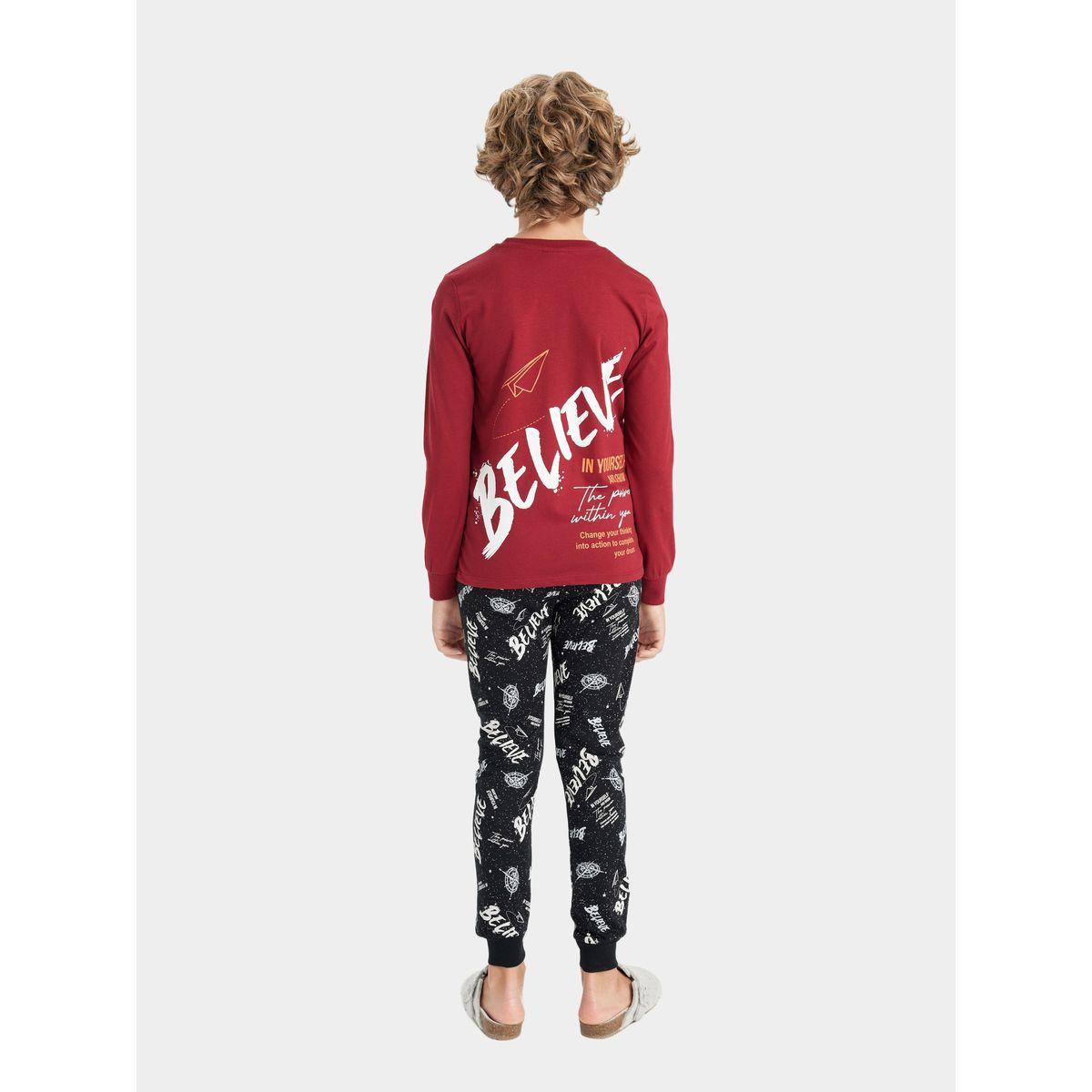 DeFacto X Styli  Slogan Print Long Sleeve T-Shirt & Printed Pyjama Set-boys-clothing-nightwear-image-3