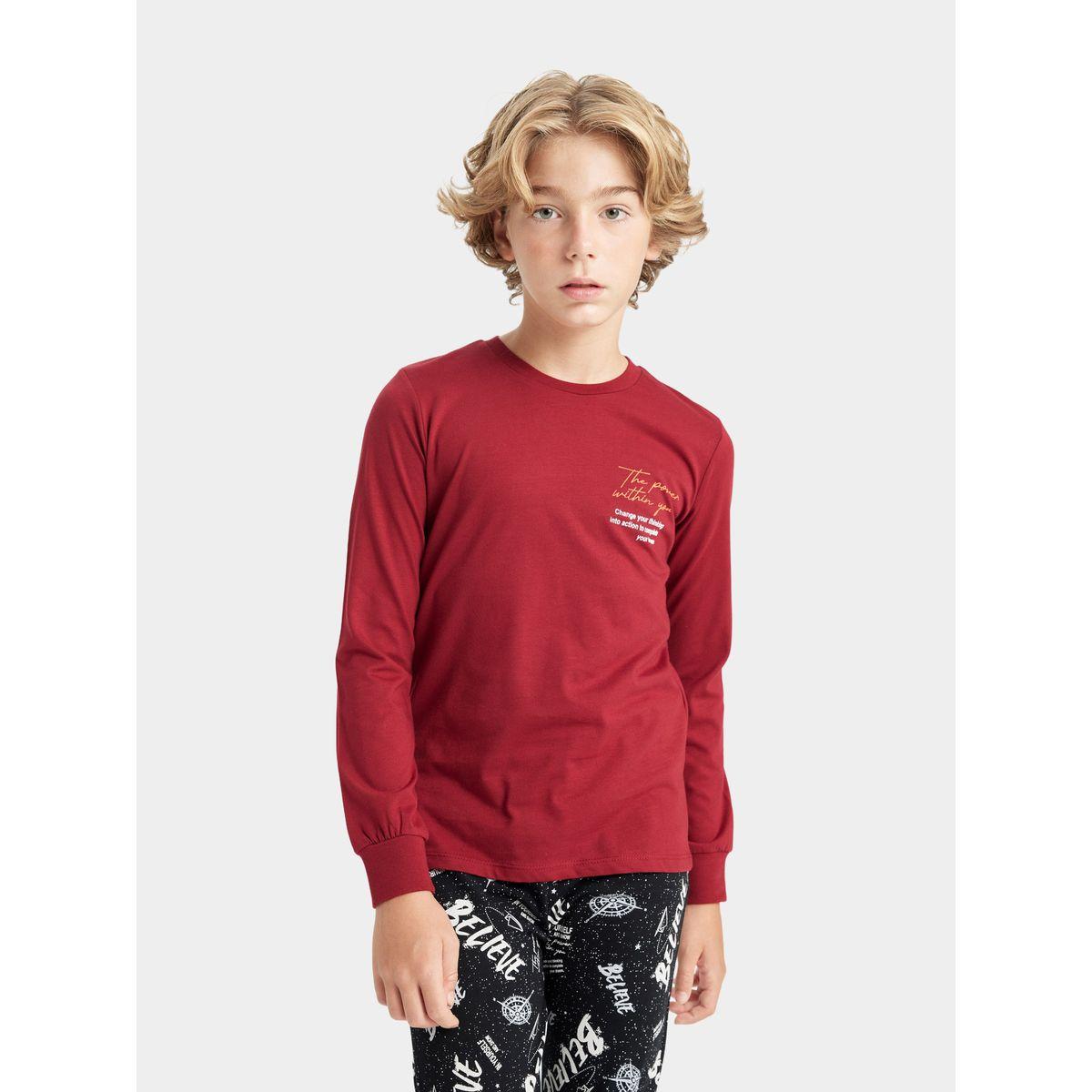 DeFacto X Styli  Slogan Print Long Sleeve T-Shirt & Printed Pyjama Set-boys-clothing-nightwear-image-5