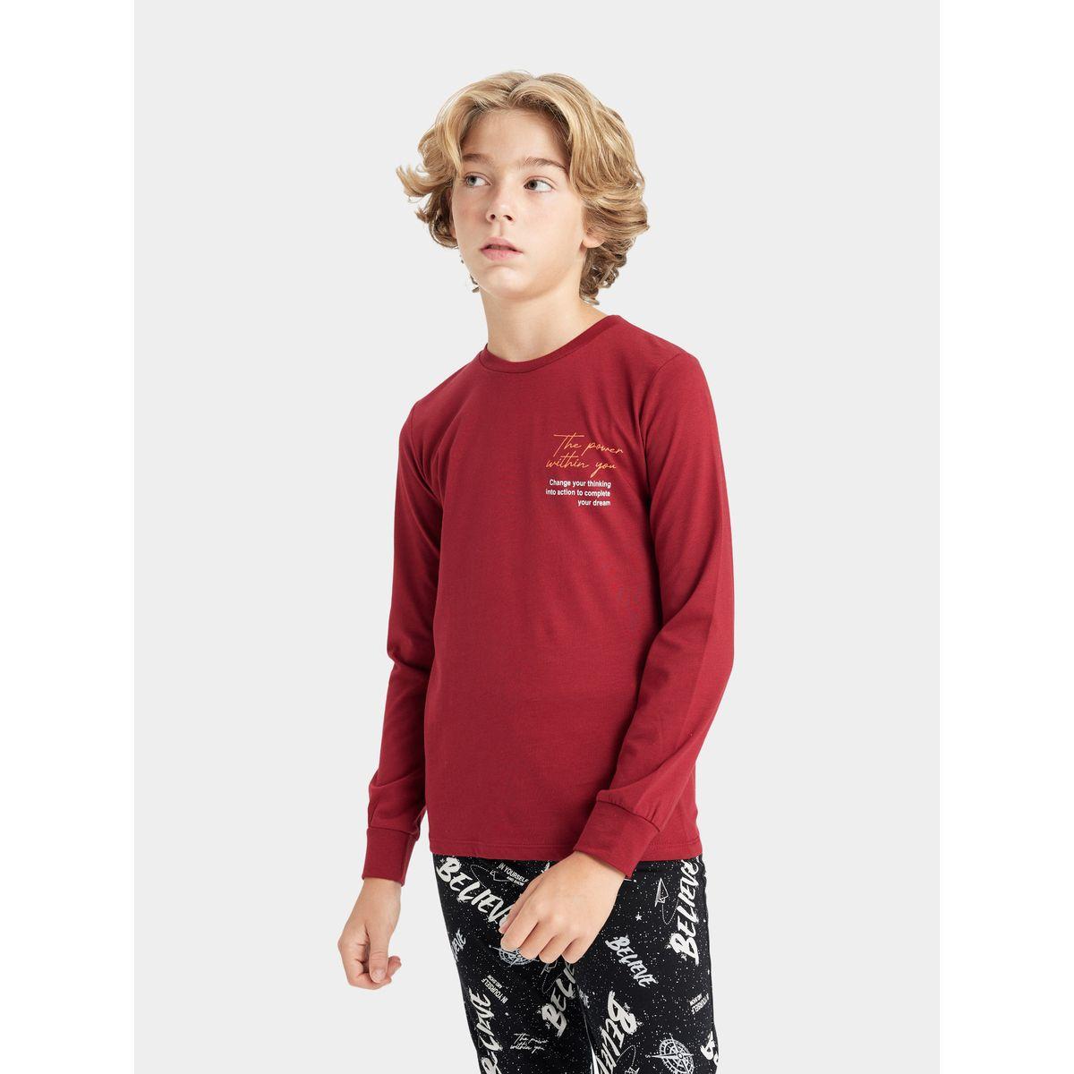 DeFacto X Styli  Slogan Print Long Sleeve T-Shirt & Printed Pyjama Set-boys-clothing-nightwear-image-6