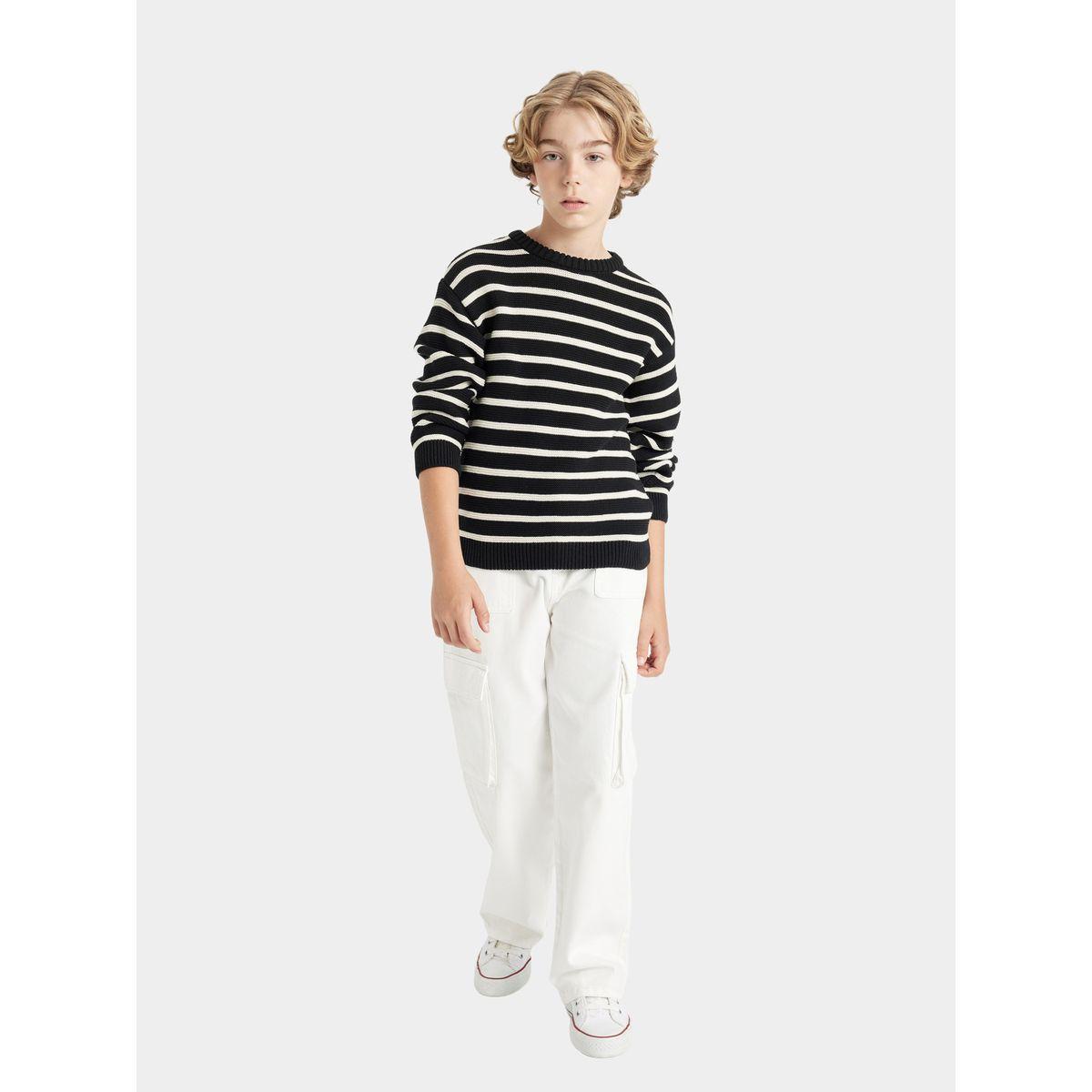 DeFacto Regular Fit Crew Neck Striped Cotton Knit Sweater-boys-clothing-jumpersandcardigans-image-2