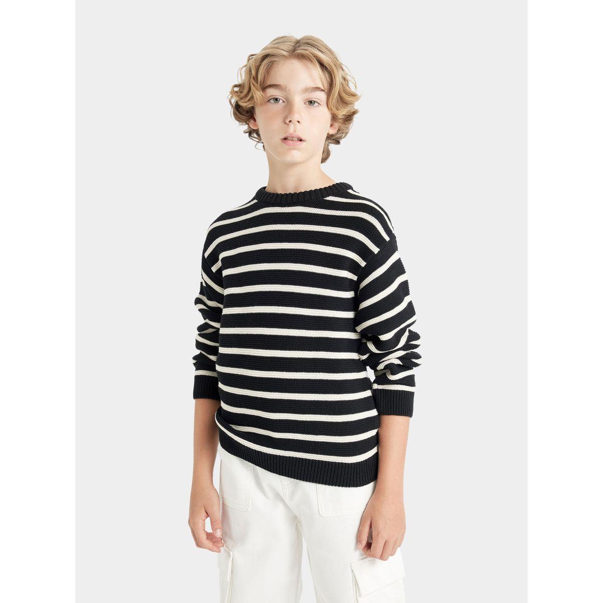 DeFacto Regular Fit Crew Neck Striped Cotton Knit Sweater-boys-clothing-jumpersandcardigans-image-3