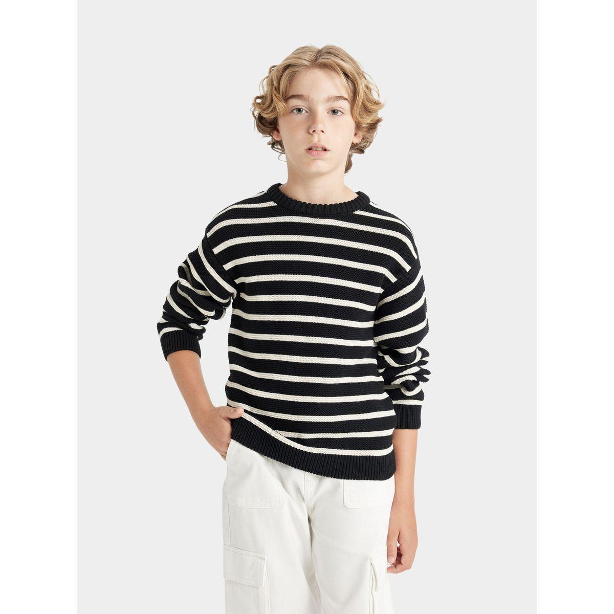 DeFacto Regular Fit Crew Neck Striped Cotton Knit Sweater-boys-clothing-jumpersandcardigans-image-4