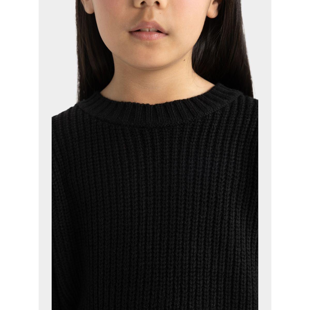 سويتر محبوك بتفاصيل مضلعة وقصة عادية مع ياقة دائرية ديفاكتو × ستايلي-girls-clothing-jumpersandcardigans-image-2